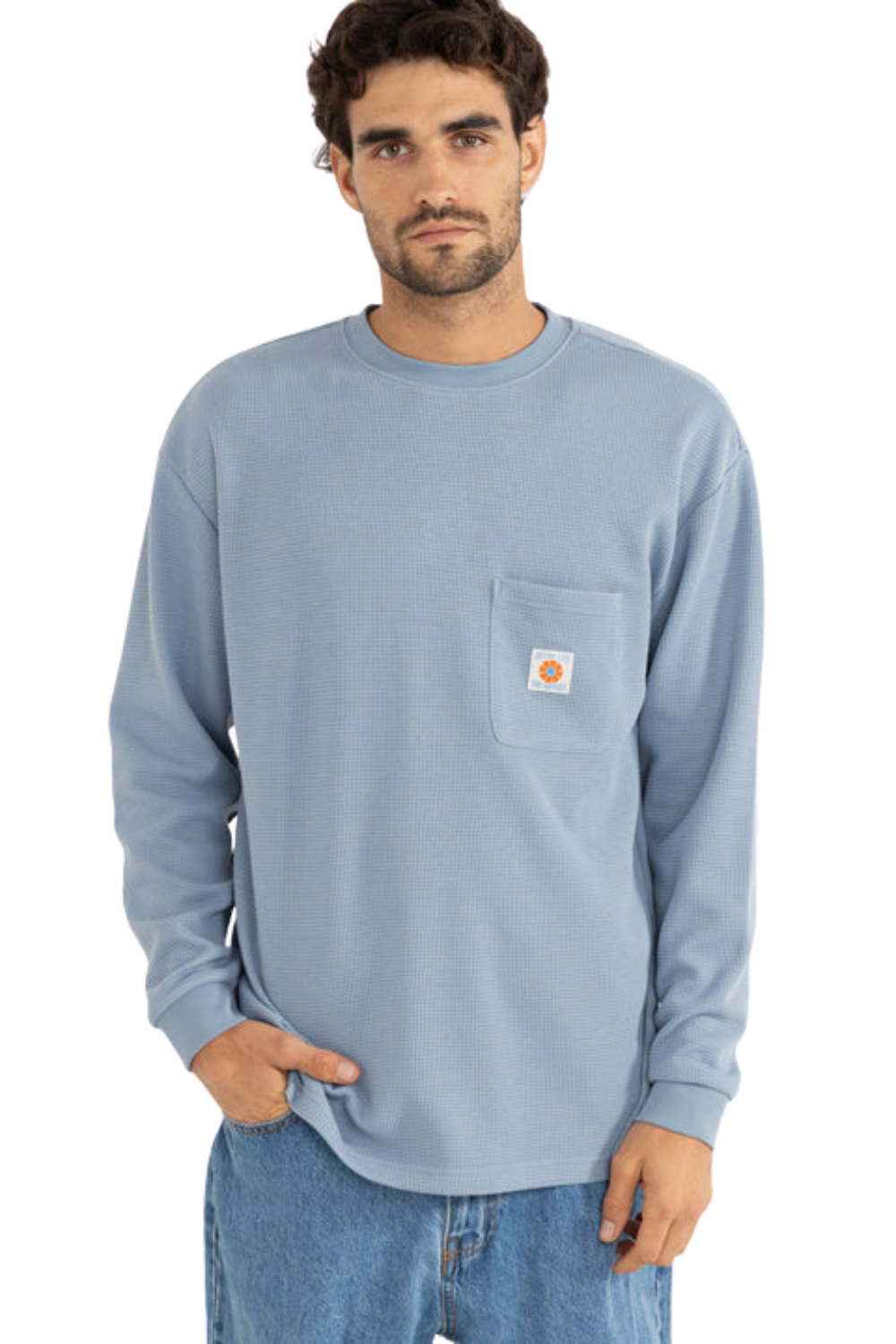 Rhythm Vintage Pocket Waffle Knit Long Sleeve T-Shirt Slate
