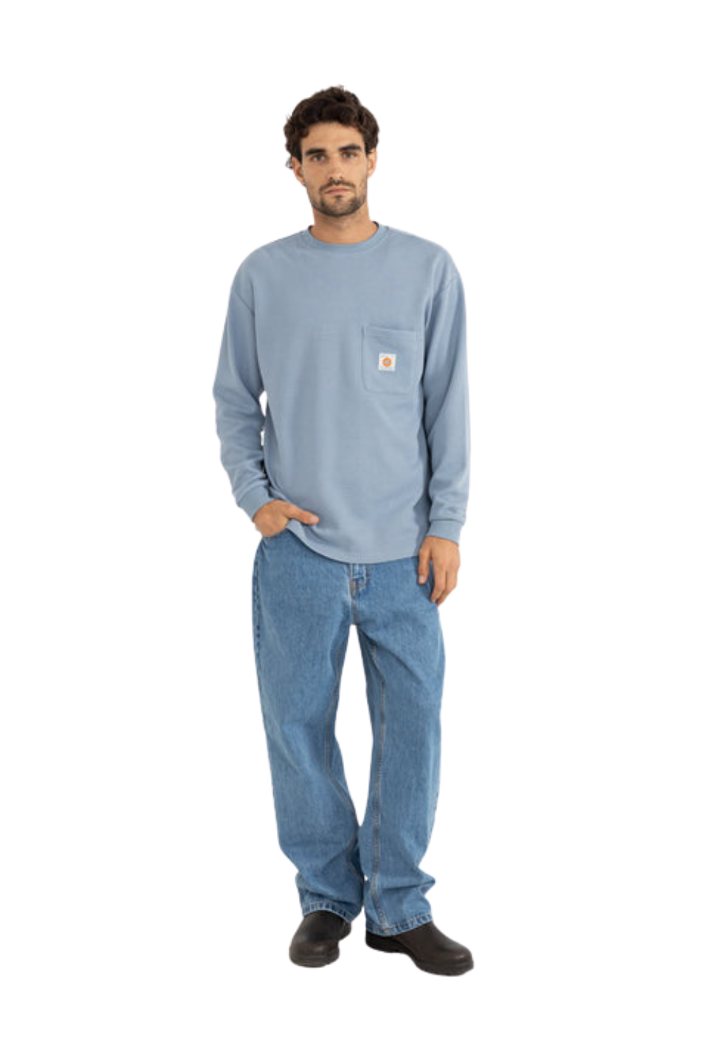 Rhythm Vintage Pocket Waffle Knit Long Sleeve T-Shirt Slate