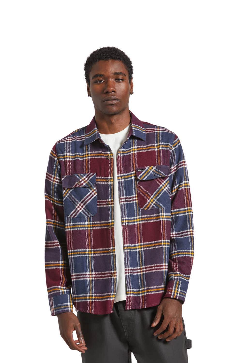 Brixton Bowery Flannel Shirt Mood Indigo Port Saffron
