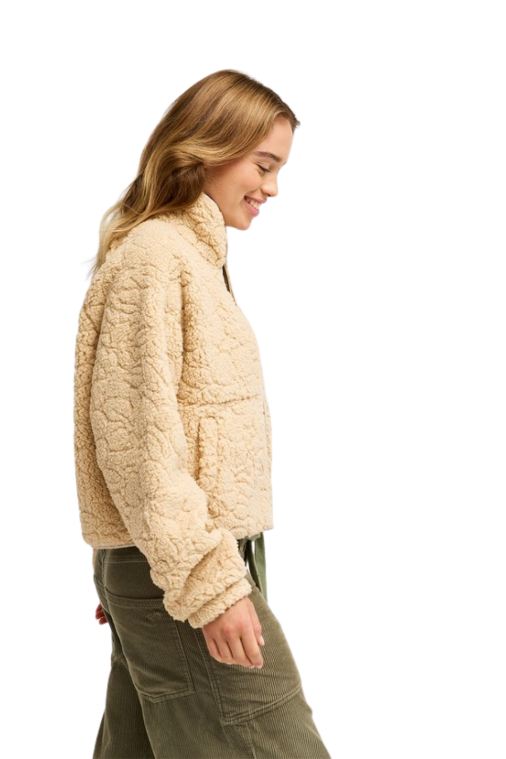 Roxy Blurry Cloud Womens Full Zip Relaxed Fleece Peeble Outline Mo