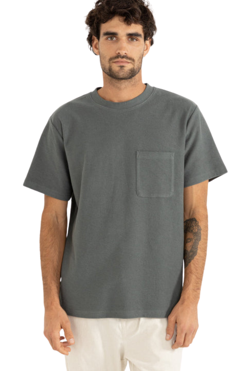 Rhythm Vintage Terry Henley Short Sleeve T-Shirt Silver Pine