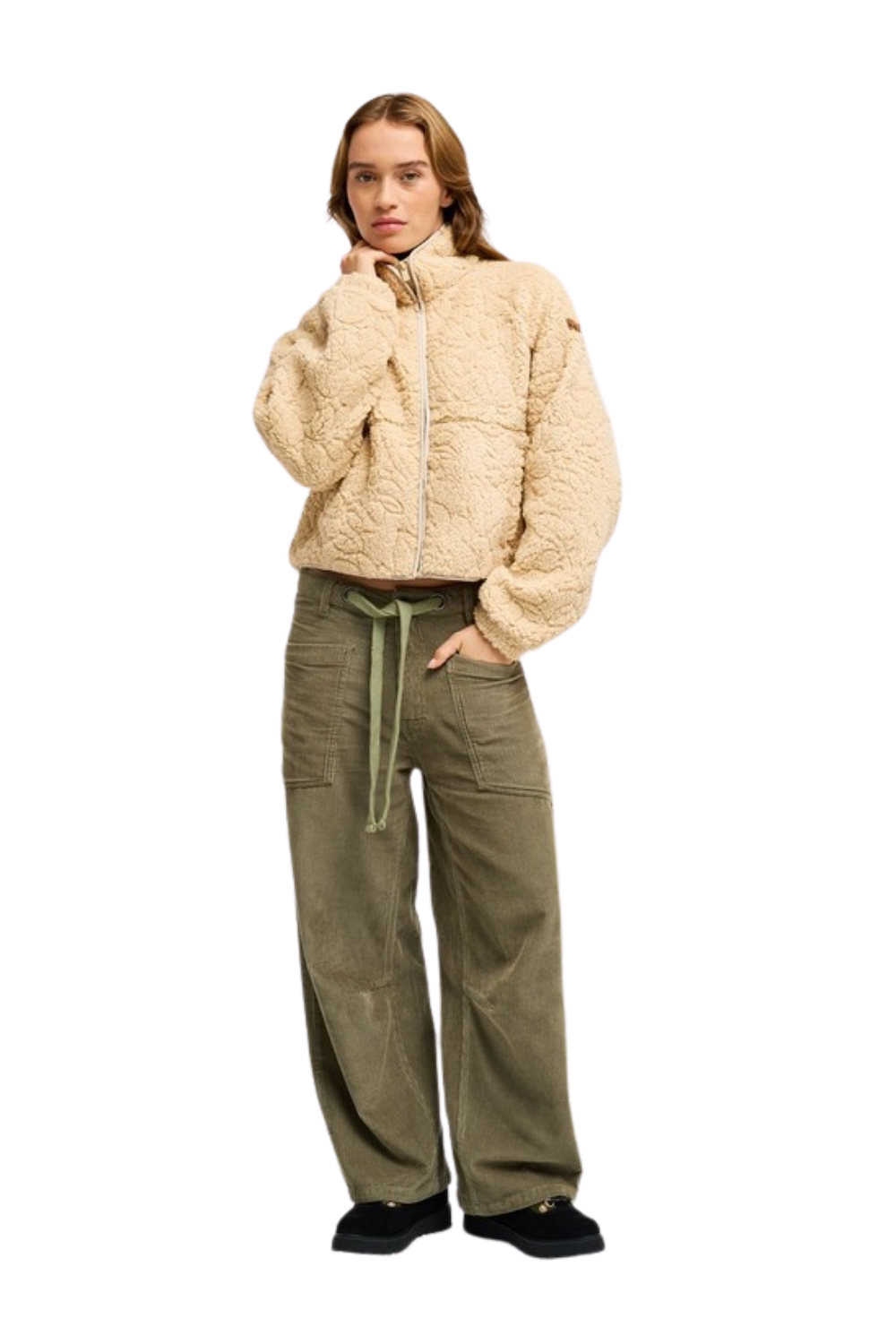 Roxy Blurry Cloud Womens Full Zip Relaxed Fleece Peeble Outline Mo