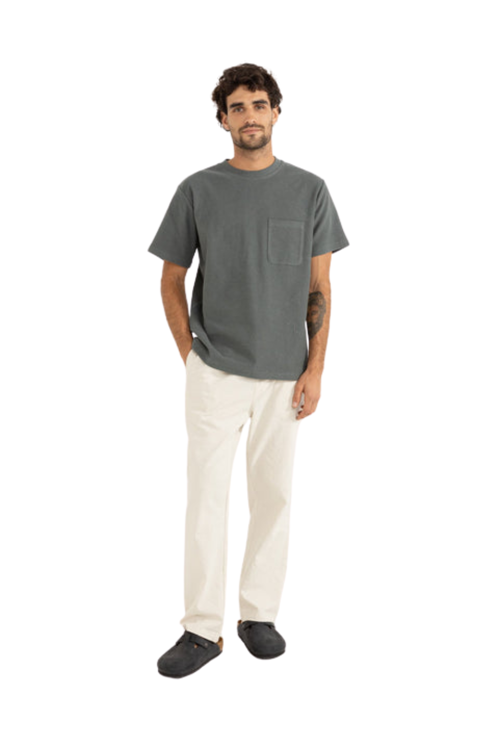 Rhythm Vintage Terry Henley Short Sleeve T-Shirt Silver Pine