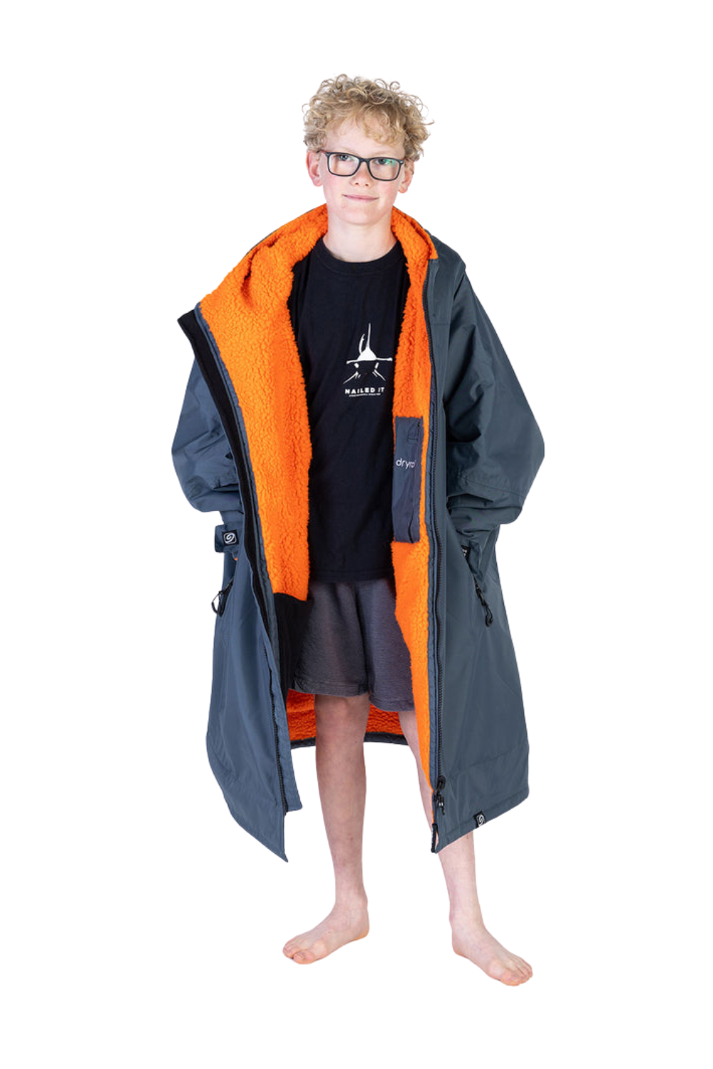 Dryrobe Kids Advance Long Sleeve Dark Grey / Orange