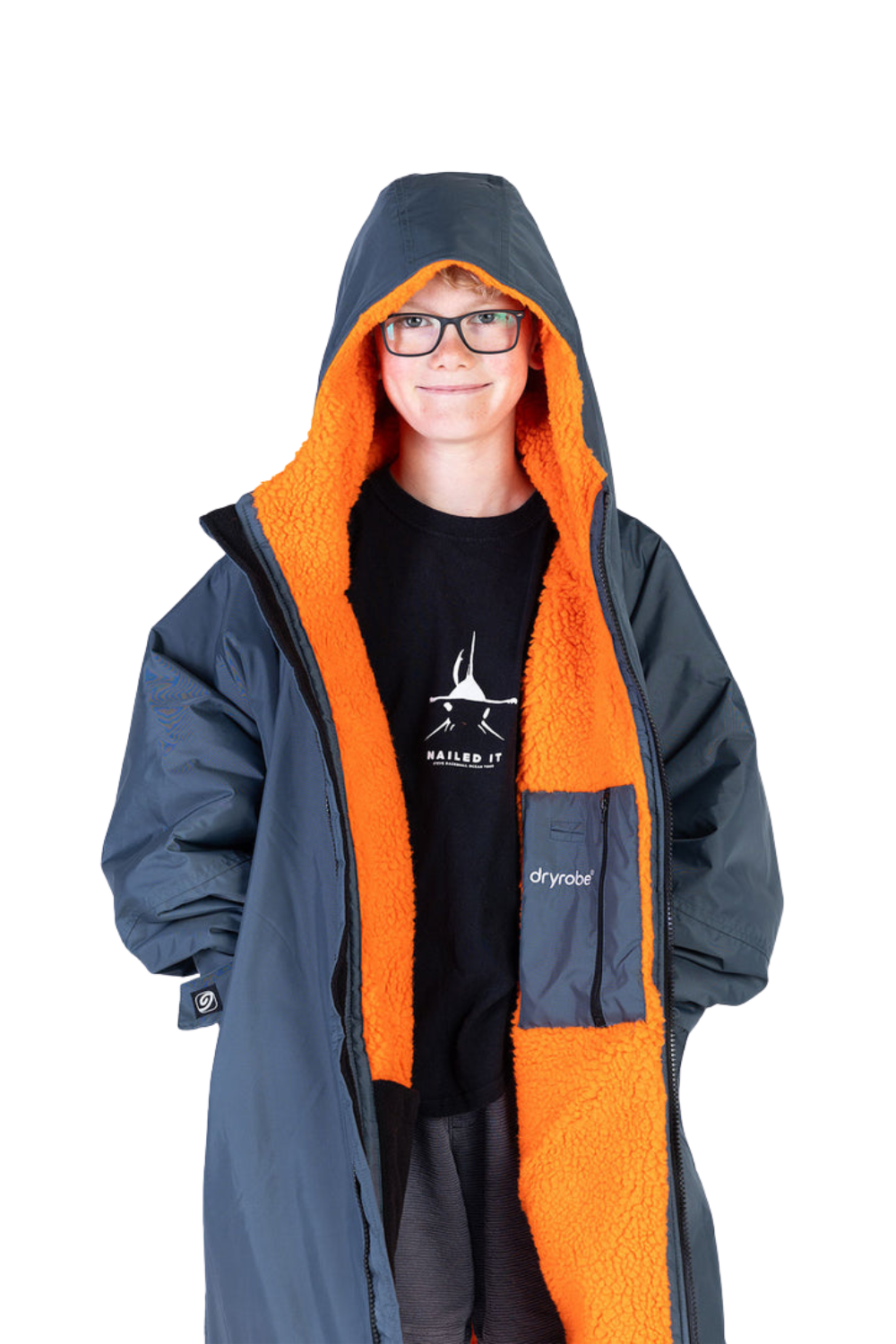 Dryrobe Kids Advance Long Sleeve Dark Grey / Orange
