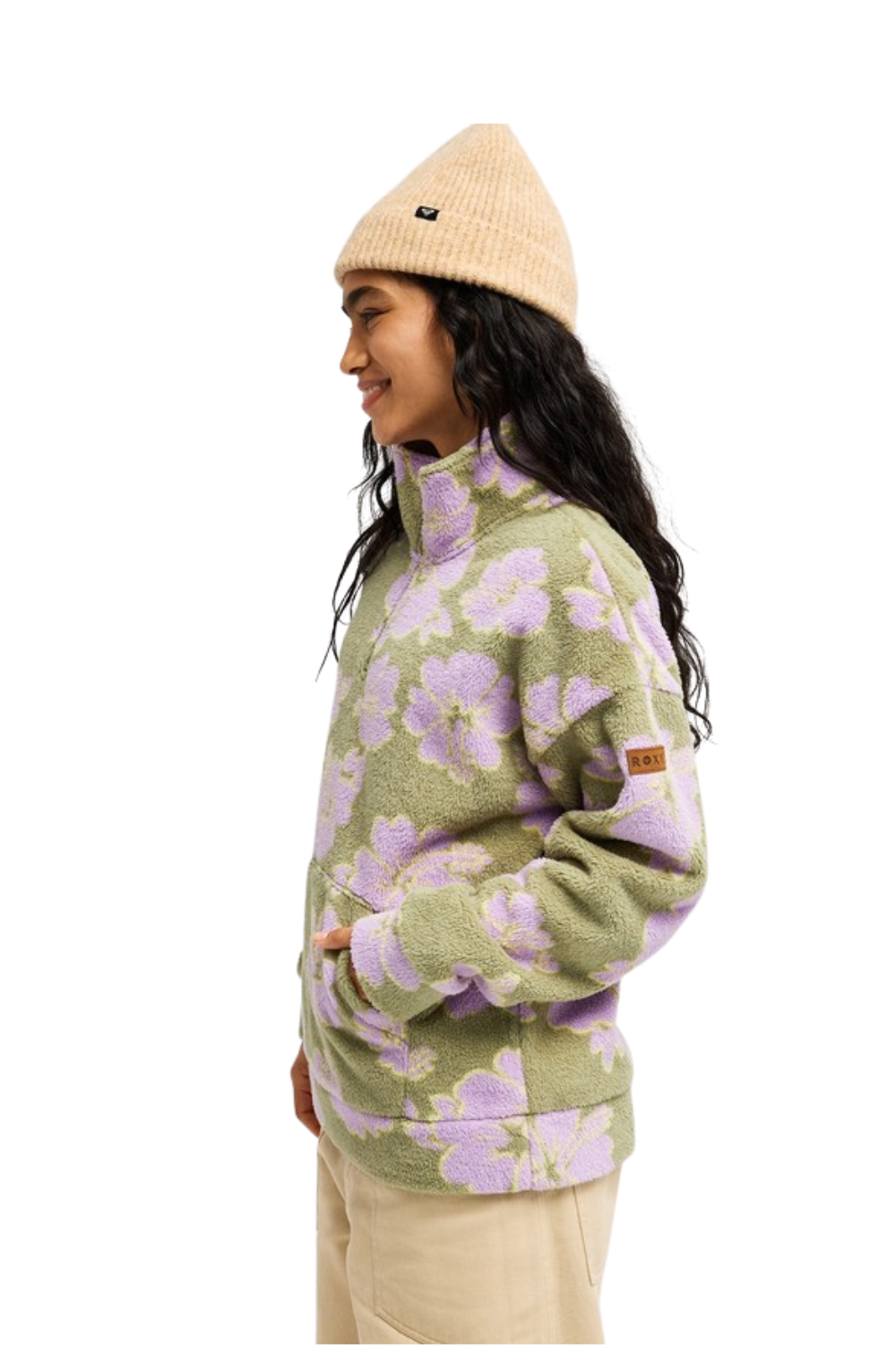 Roxy Live Out Loud Womens Half Zip Fleece Oil Green Hippy Shake
