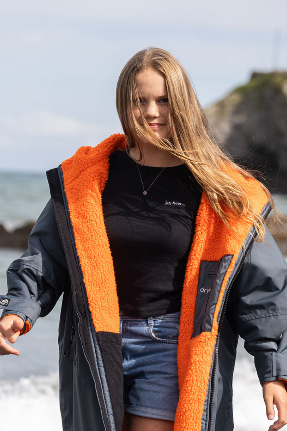 Dryrobe Kids Advance Long Sleeve Dark Grey / Orange