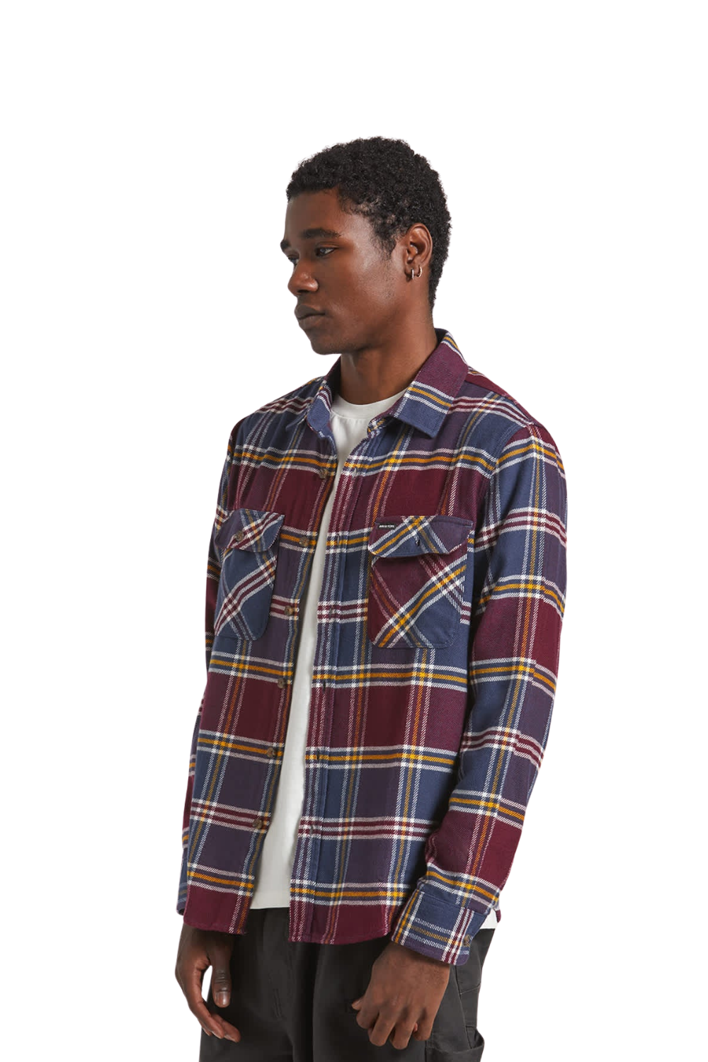 Brixton Bowery Flannel Shirt Mood Indigo Port Saffron