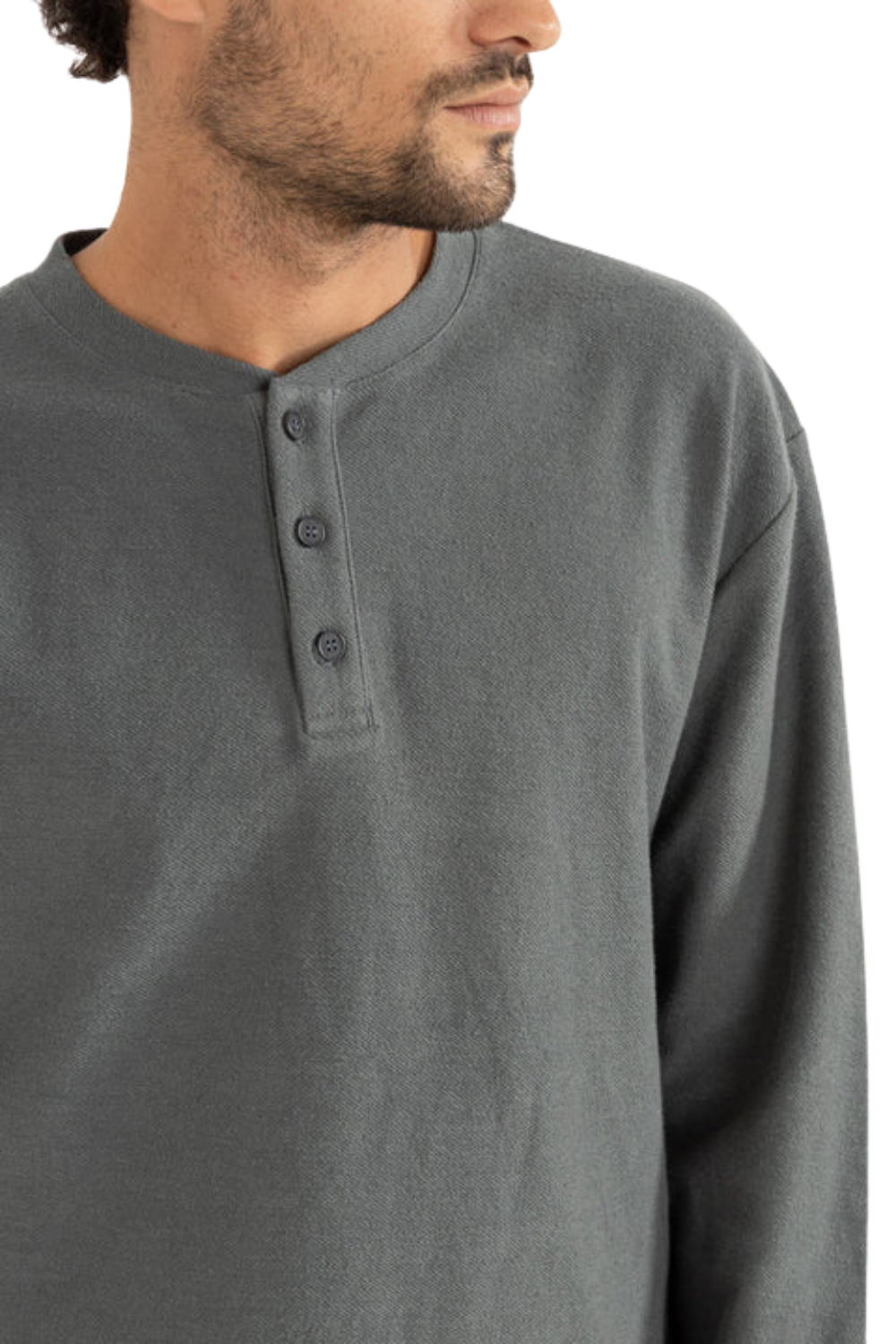 Rhythm Vintage Terry Henley Long Sleeve T-Shirt Silver Pine