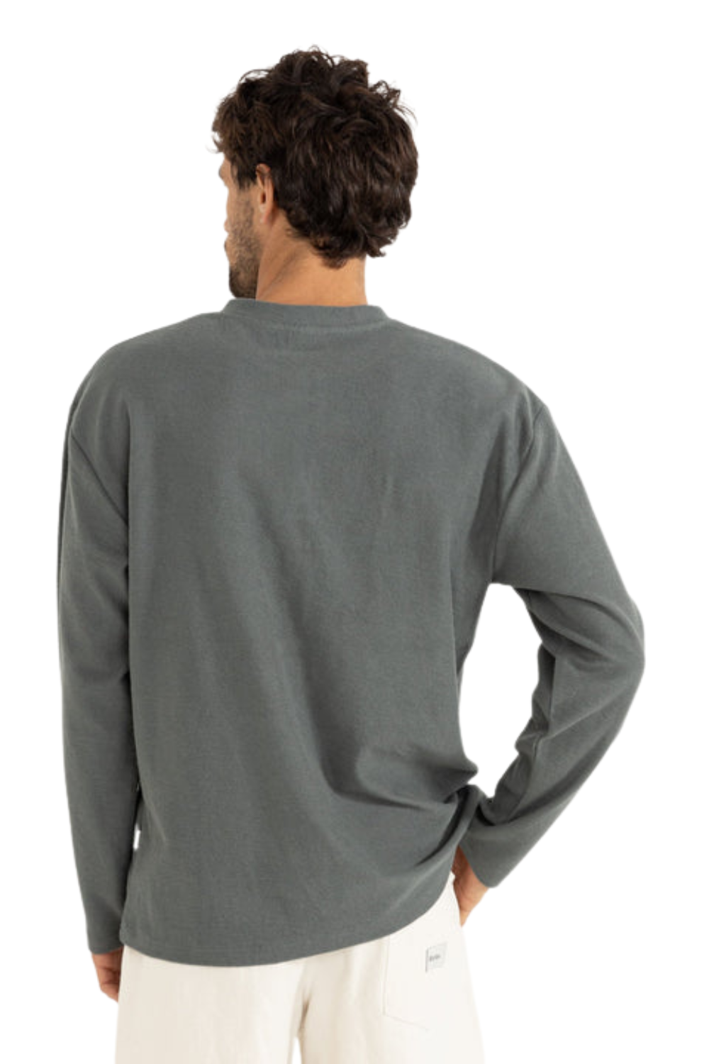 Rhythm Vintage Terry Henley Long Sleeve T-Shirt Silver Pine