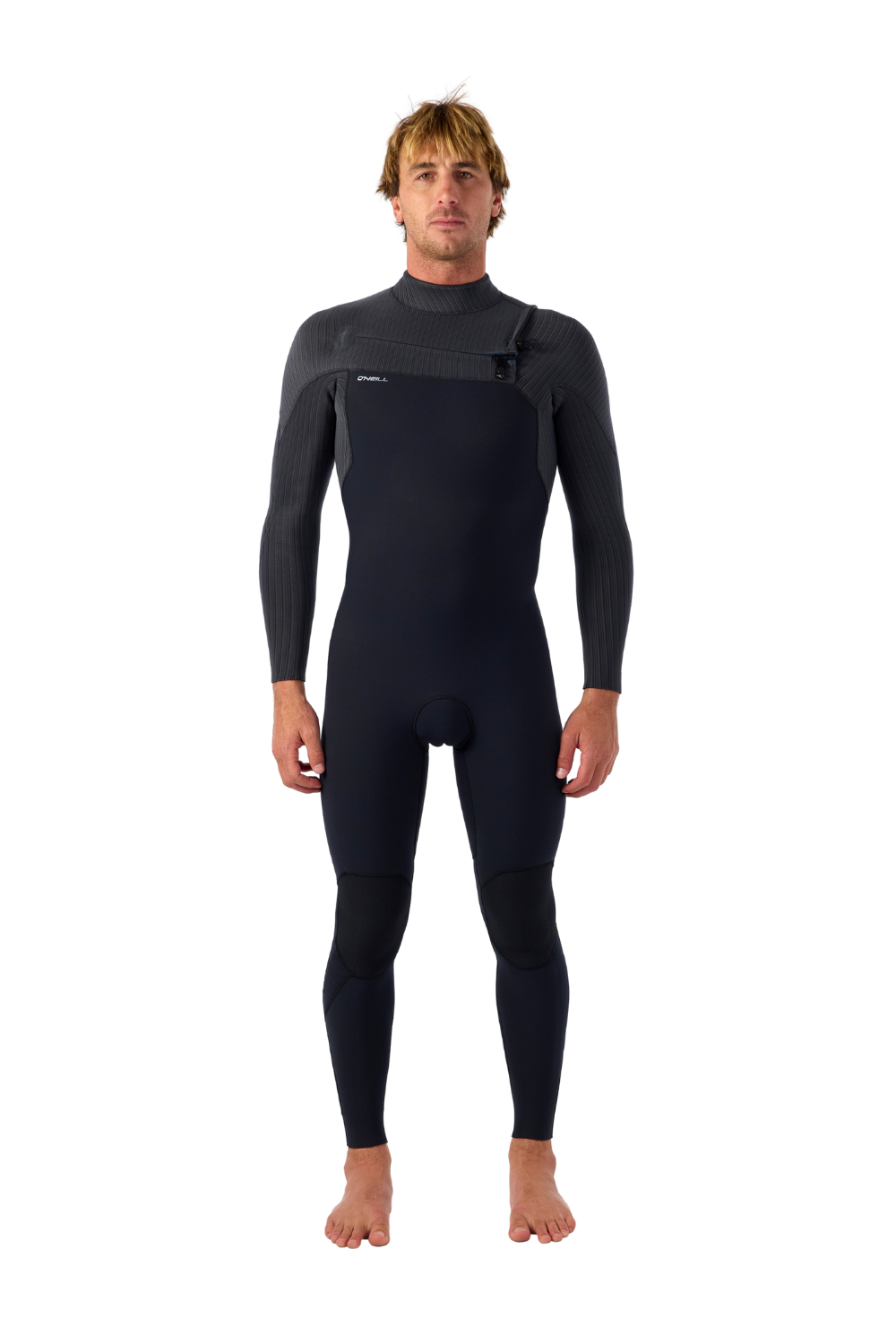 O'Neill Mens Hyperfreak 5/4+ Chest Zip Wetsuit Black Tempered Steel
