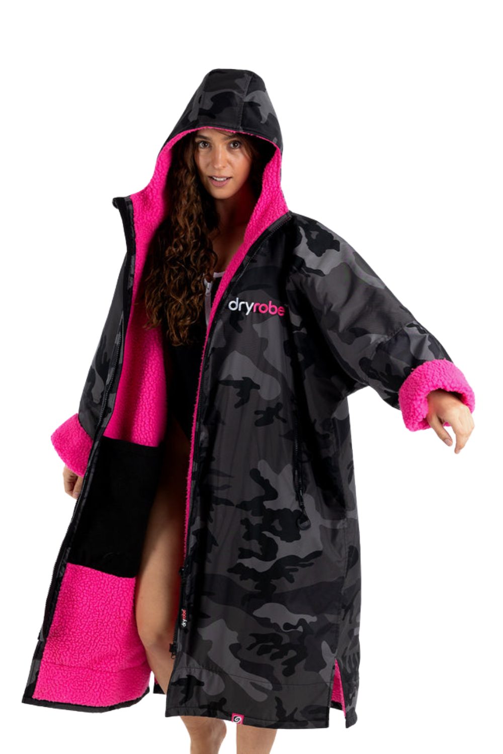 Dryrobe Advance Adult Long Sleeve Changing Robe Black Camo/Pink