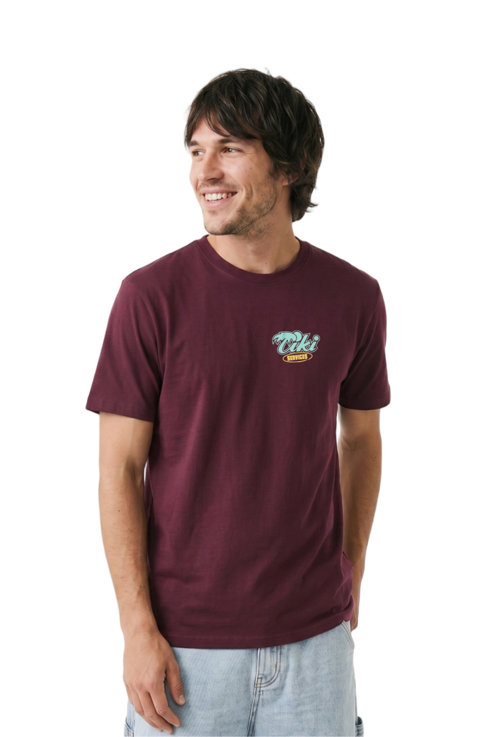 Tiki Surf Hotline Mens T-Shirt Stone Wash Burgundy