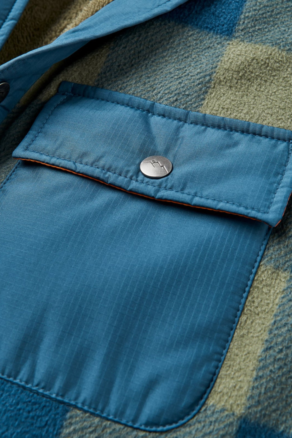 Passenger Firelight Sherpa Lined Overshirt Dusty Olive Dark Denim Check