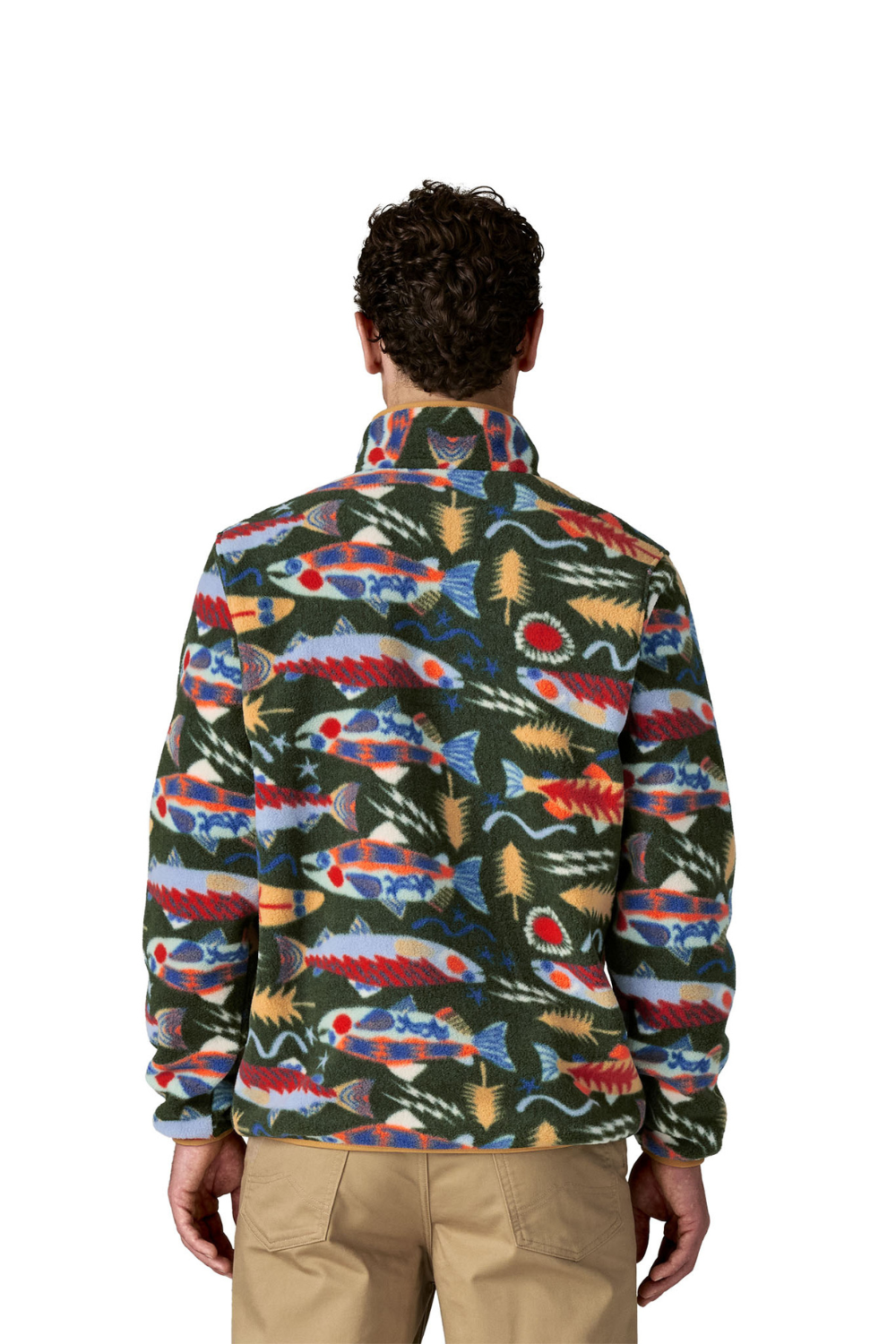 Patagonia Mens Light Weight Synch Snap-T Pullover Salmon Energy Old Growth Green