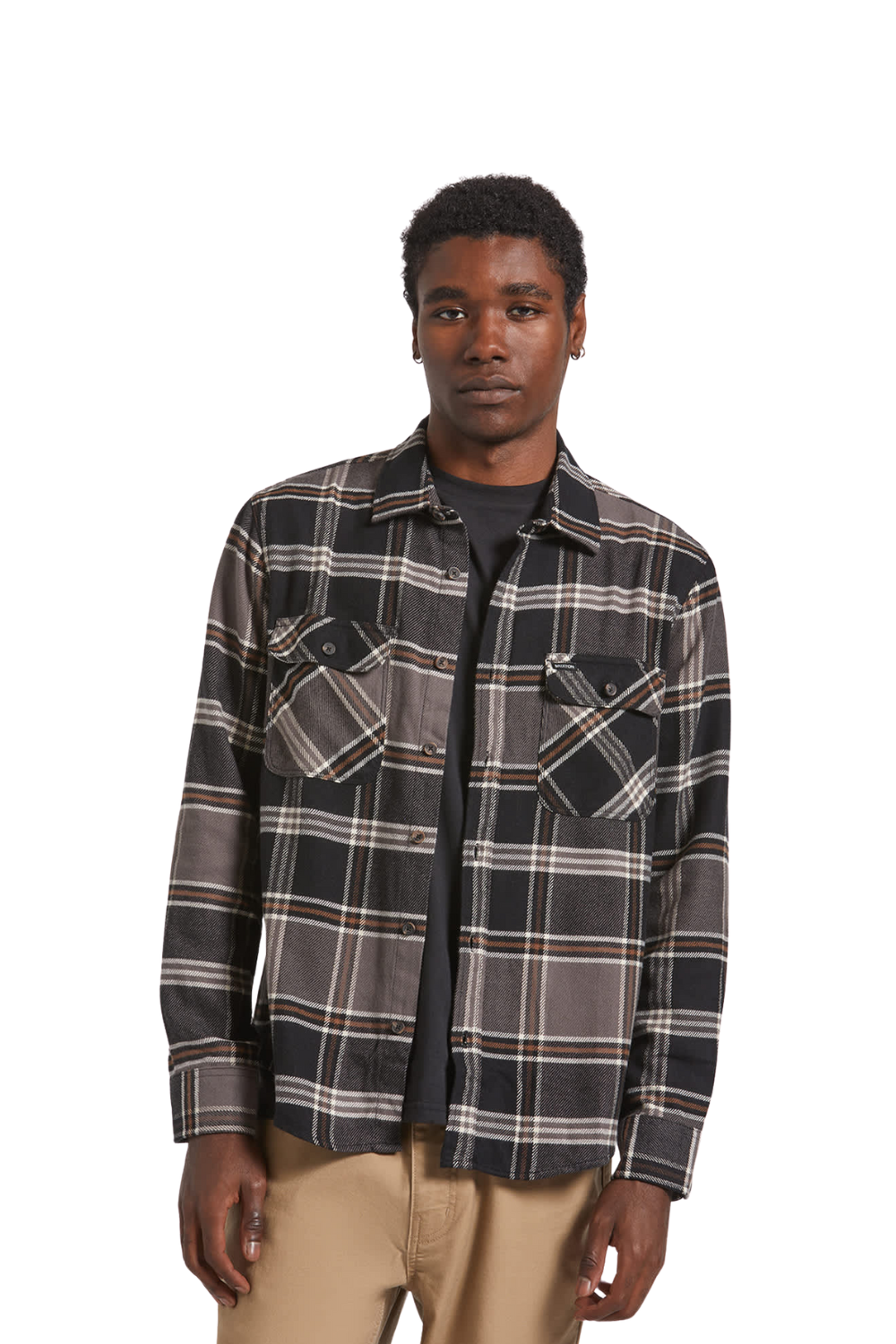 Brixton Bowery Flannel Shirt Black Charcoal Pinecone