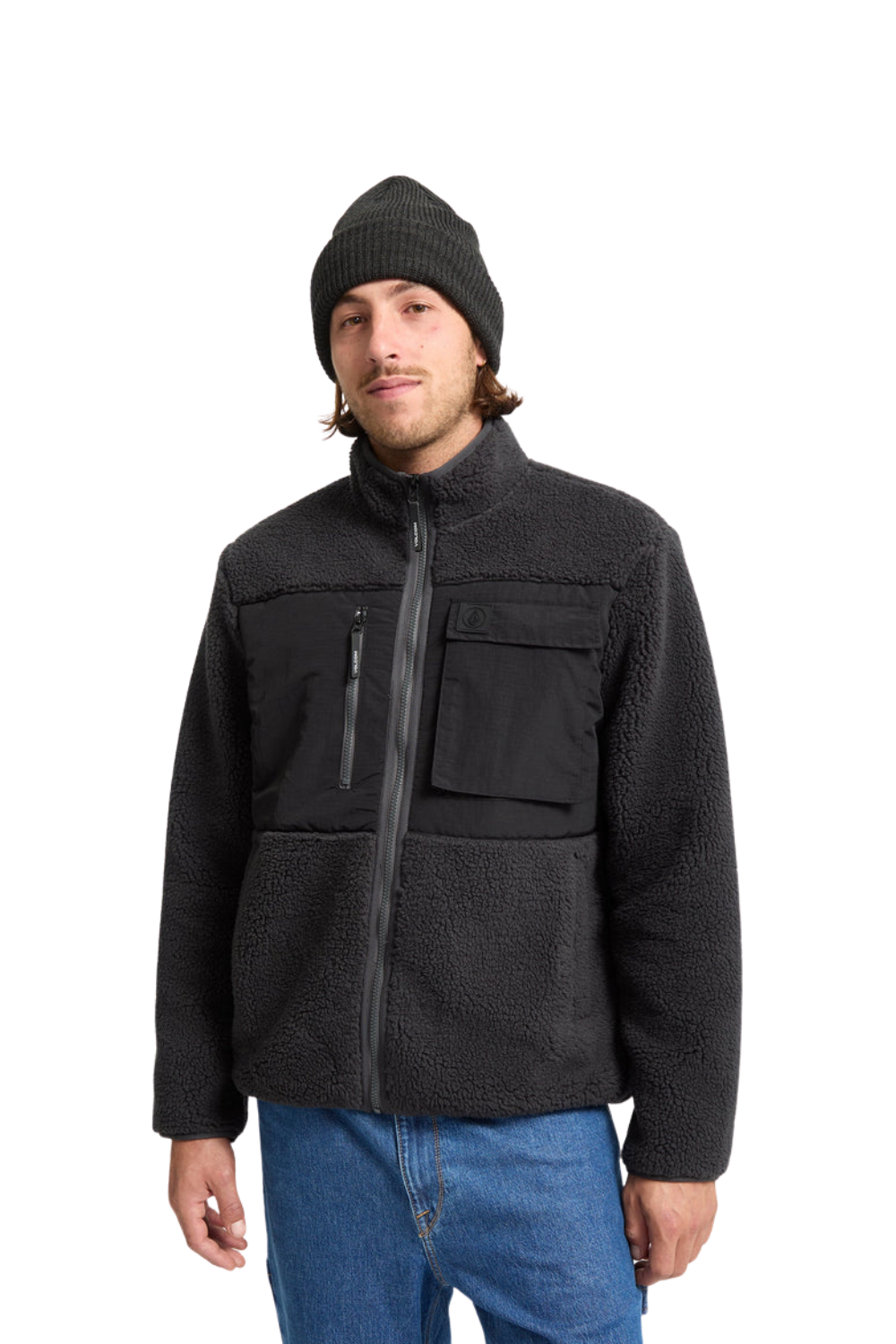 Volcom Mens Storm Stone Full Zip Fleece Jacket Asphalt Black