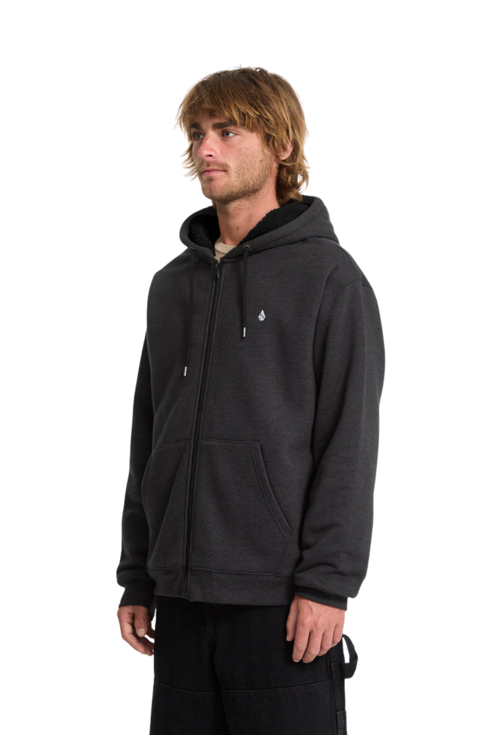 Volcom Single Stone Mens Lined Full Zip Hoodie Heather Black
