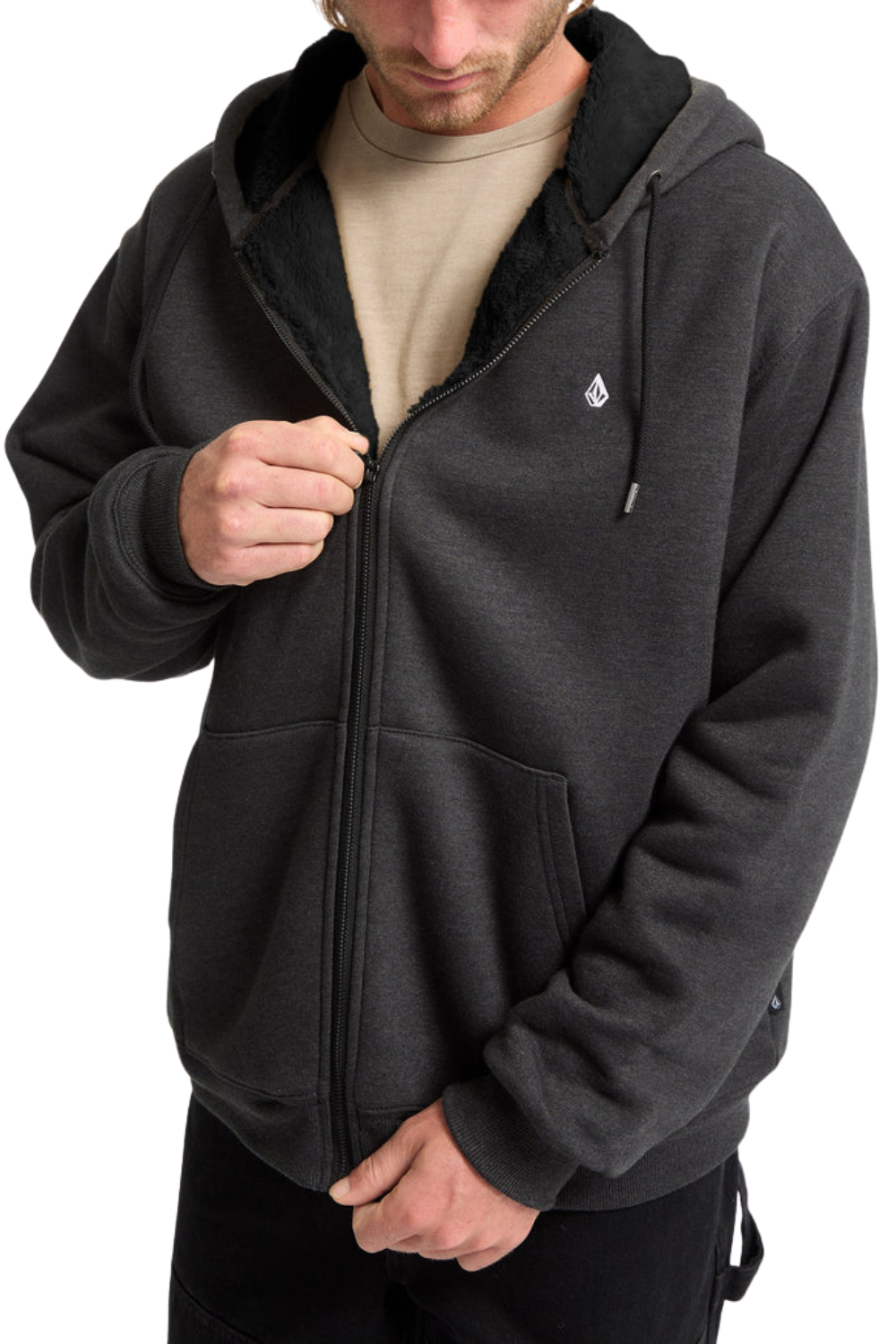 Volcom Single Stone Fleece Lined Full Zip Hoodie Heather Black