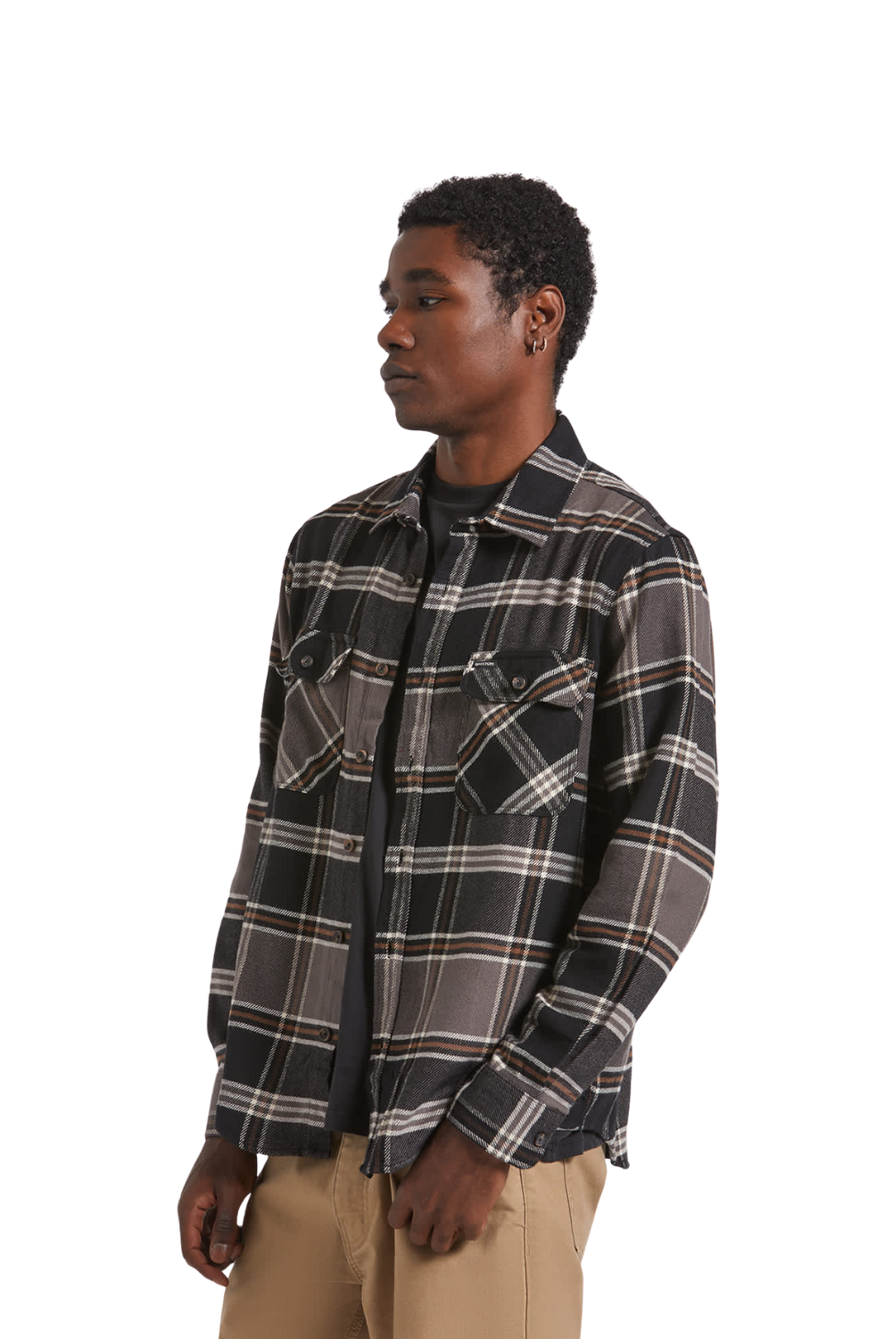 Brixton Bowery Flannel Shirt Black Charcoal Pinecone