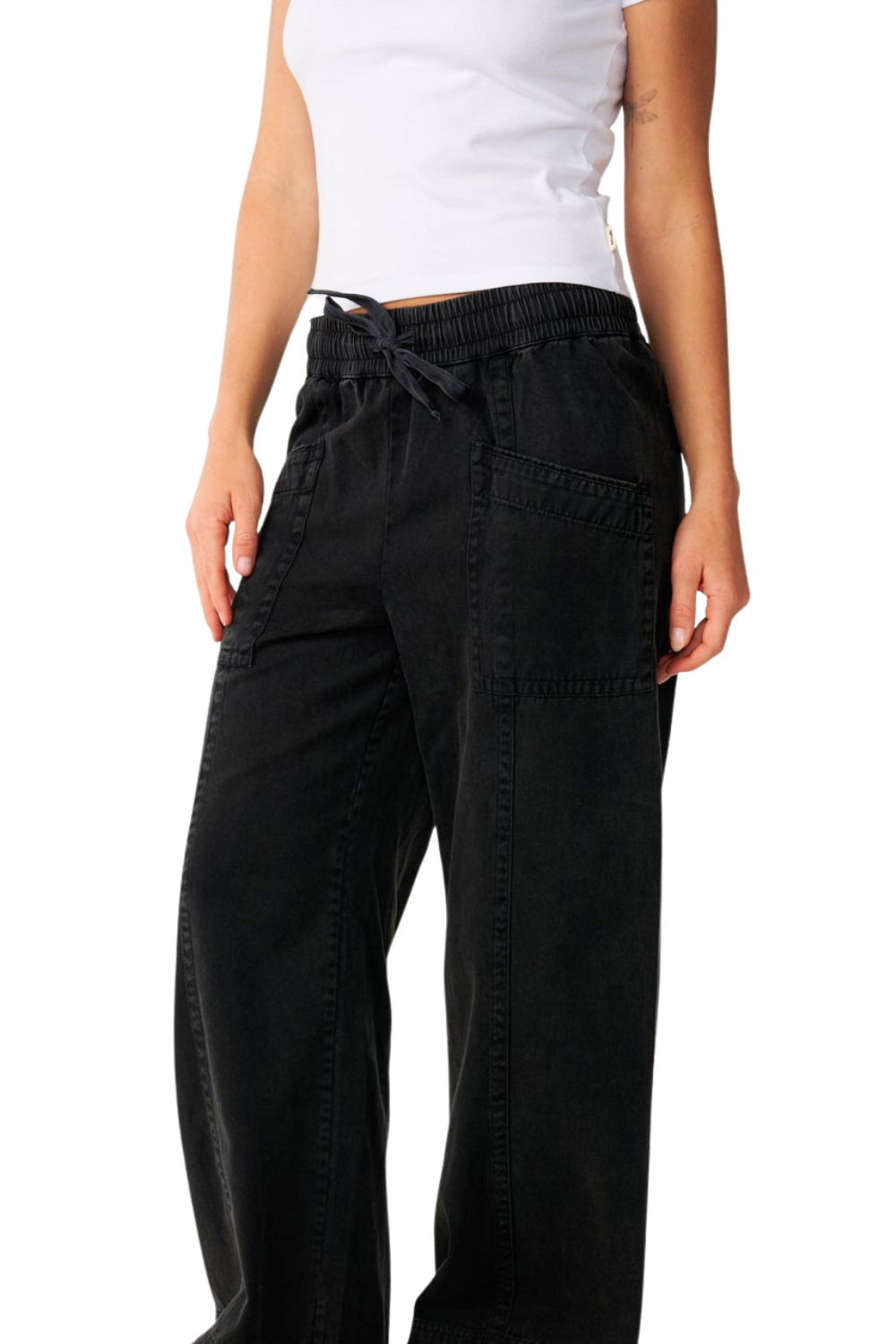 Rip Curl Bossa Nova Womens Twill Wide Leg Trousers Washed Black