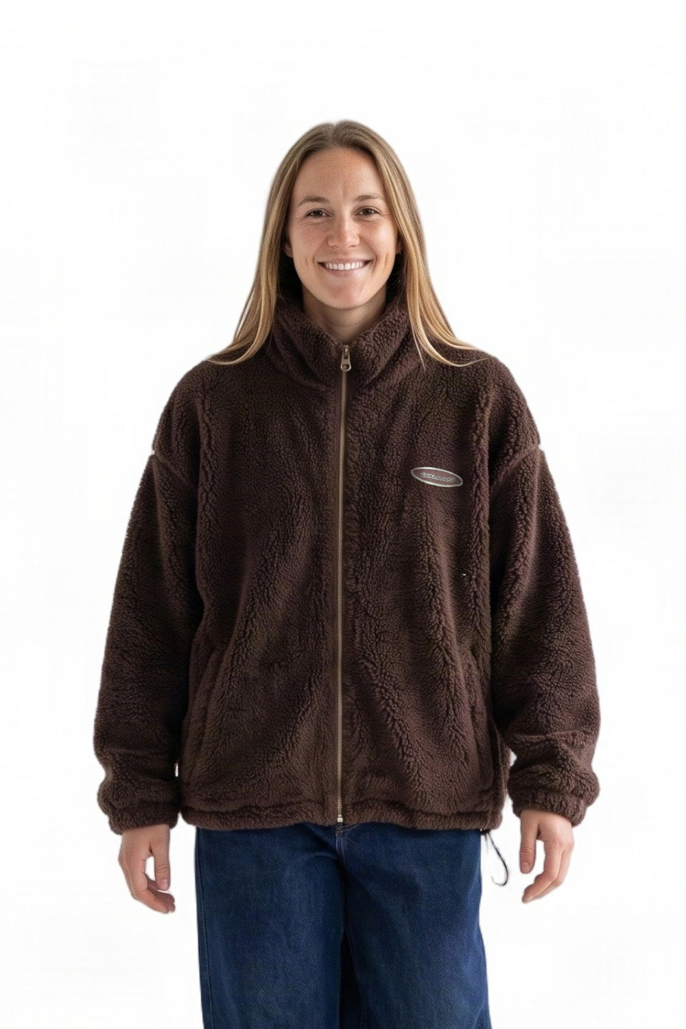 Tiki Hibiscus Womens Full Zip Cosy Fleece Brown