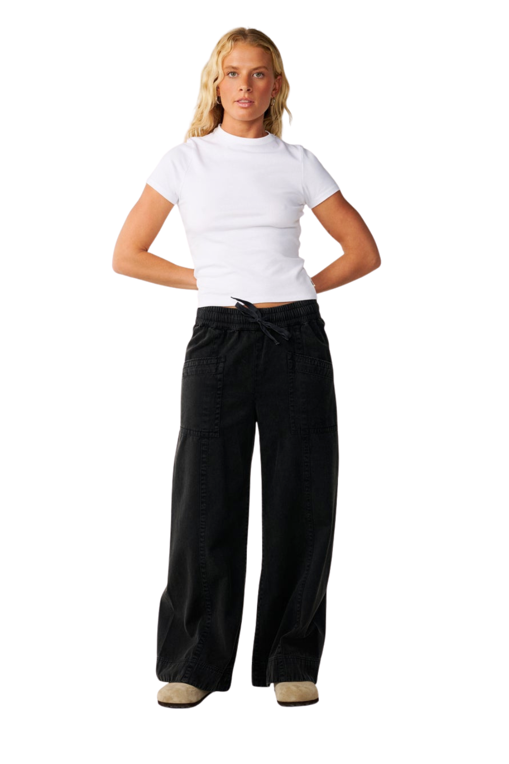 Rip Curl Bossa Nova Womens Twill Wide Leg Trousers Washed Black
