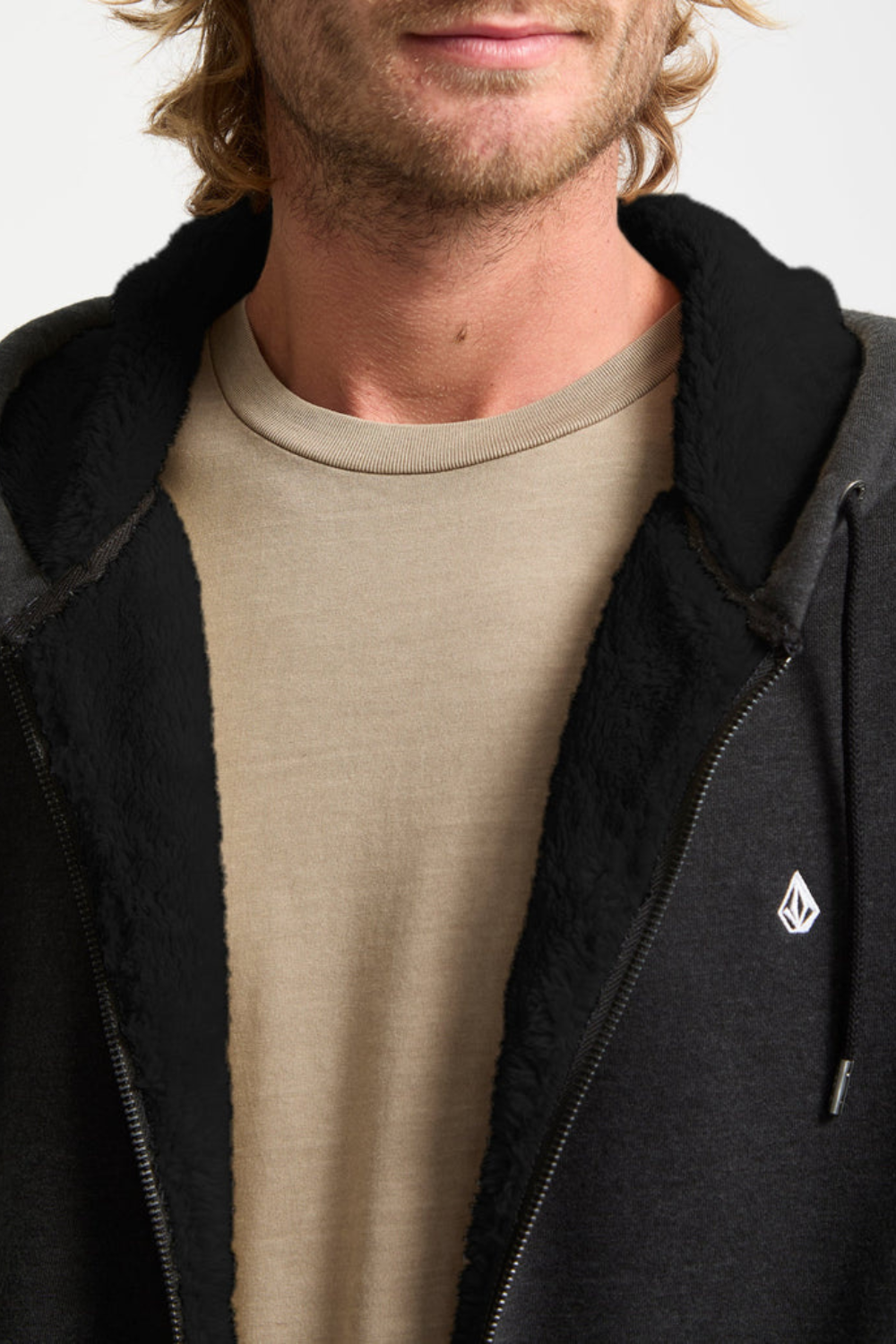 Volcom Single Stone Fleece Lined Full Zip Hoodie Heather Black