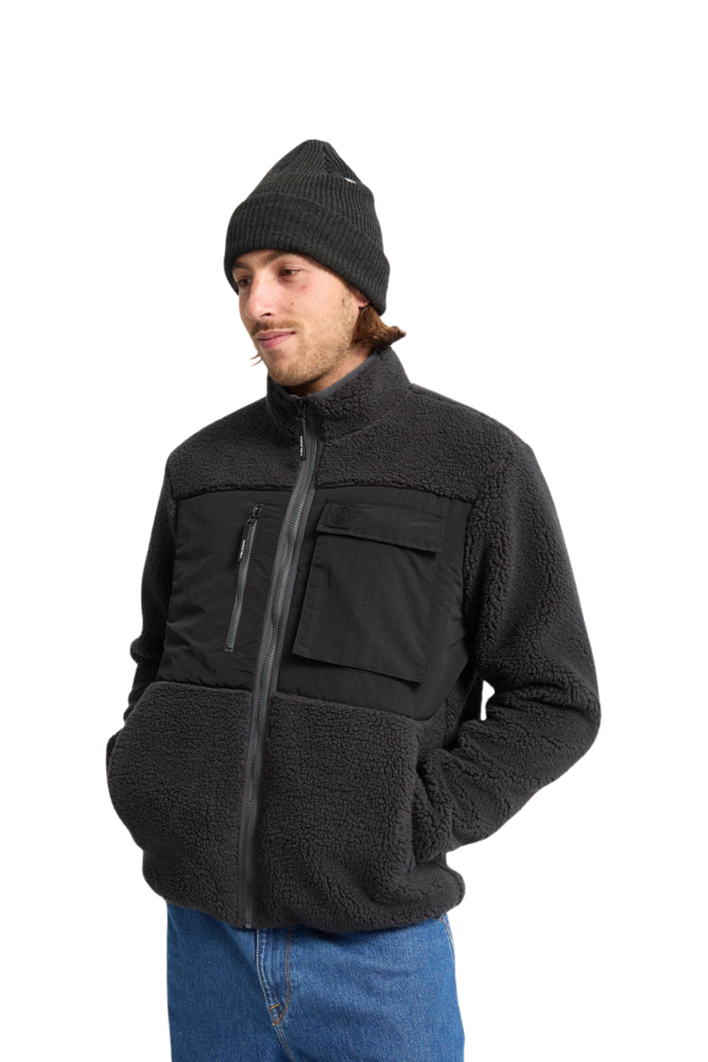 Volcom Mens Storm Stone Full Zip Fleece Jacket Asphalt Black