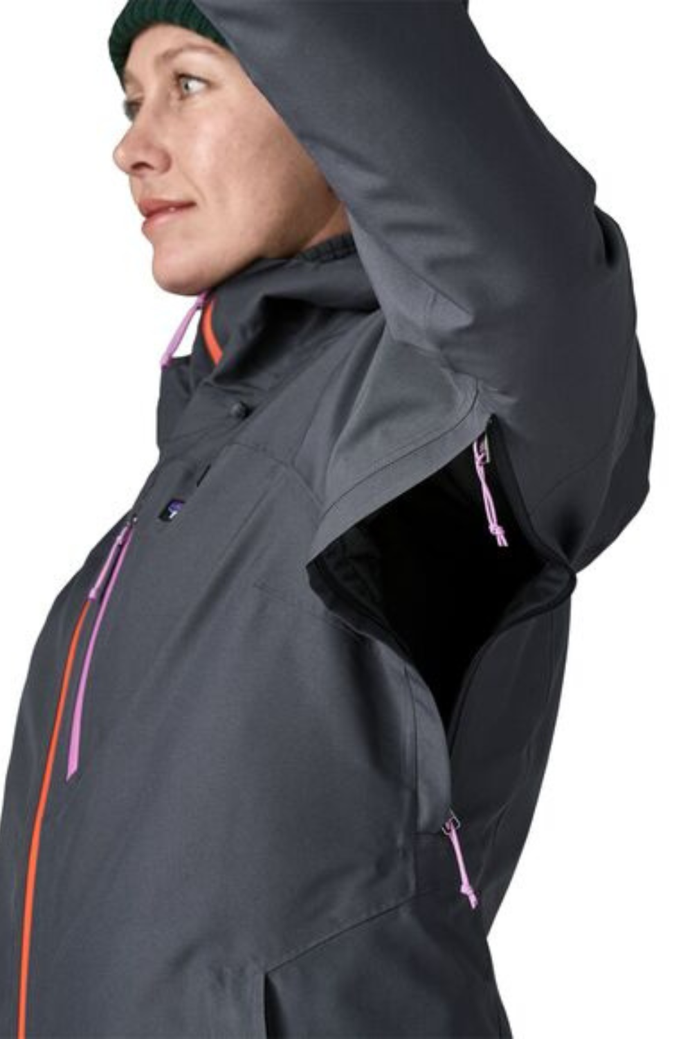 Patagonia Womens Insulated Powder Town Snow Jacket Smolder Blue/Orange Peel