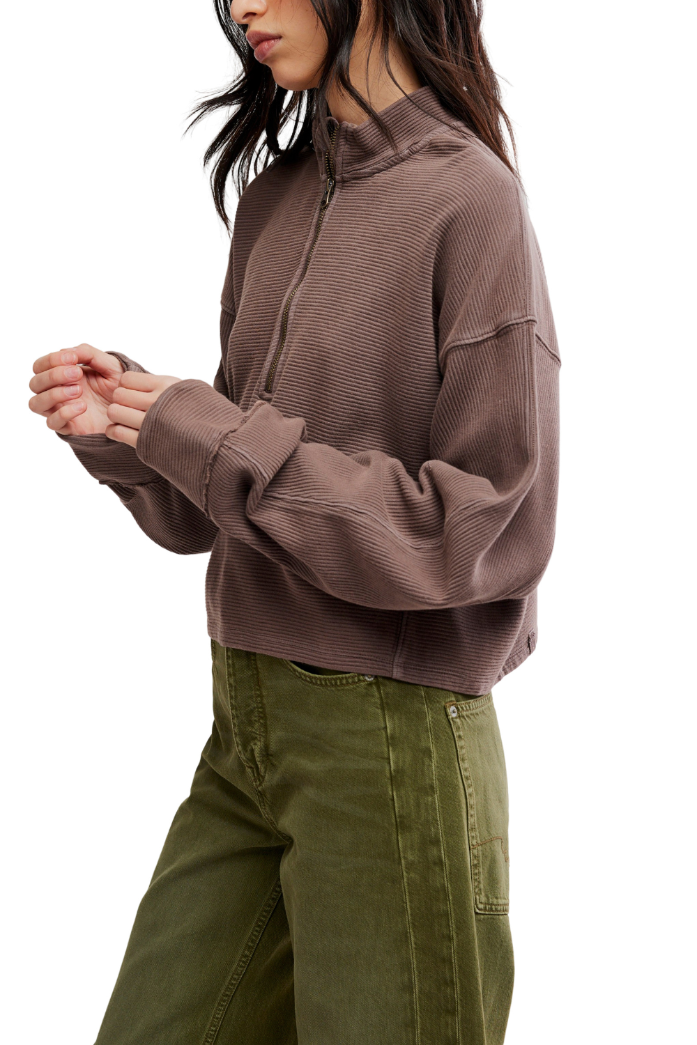 Free People Celeste Womens Quarter Zip Pullover Mochachinno