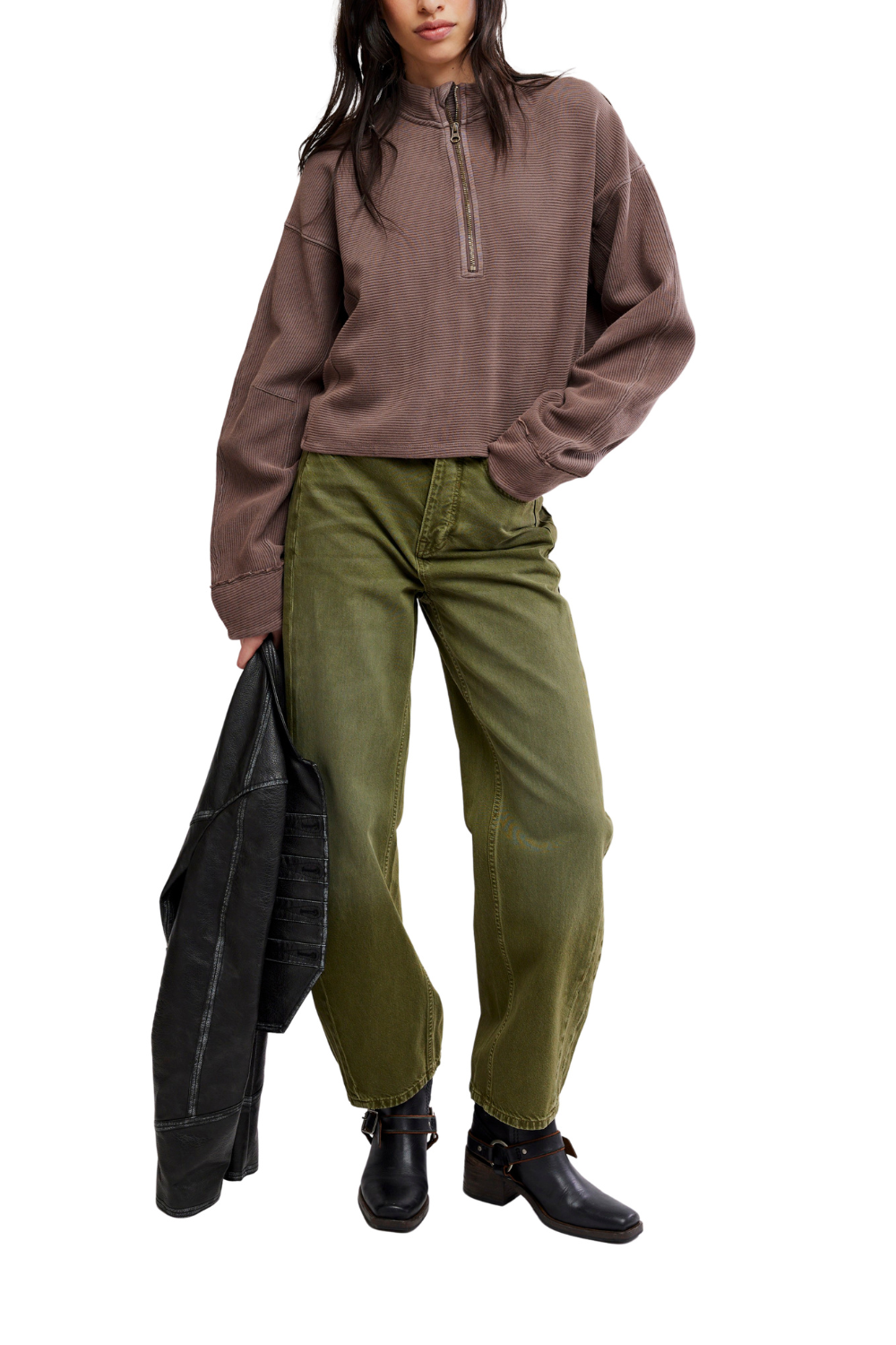 Free People Celeste Womens Quarter Zip Pullover Mochachinno