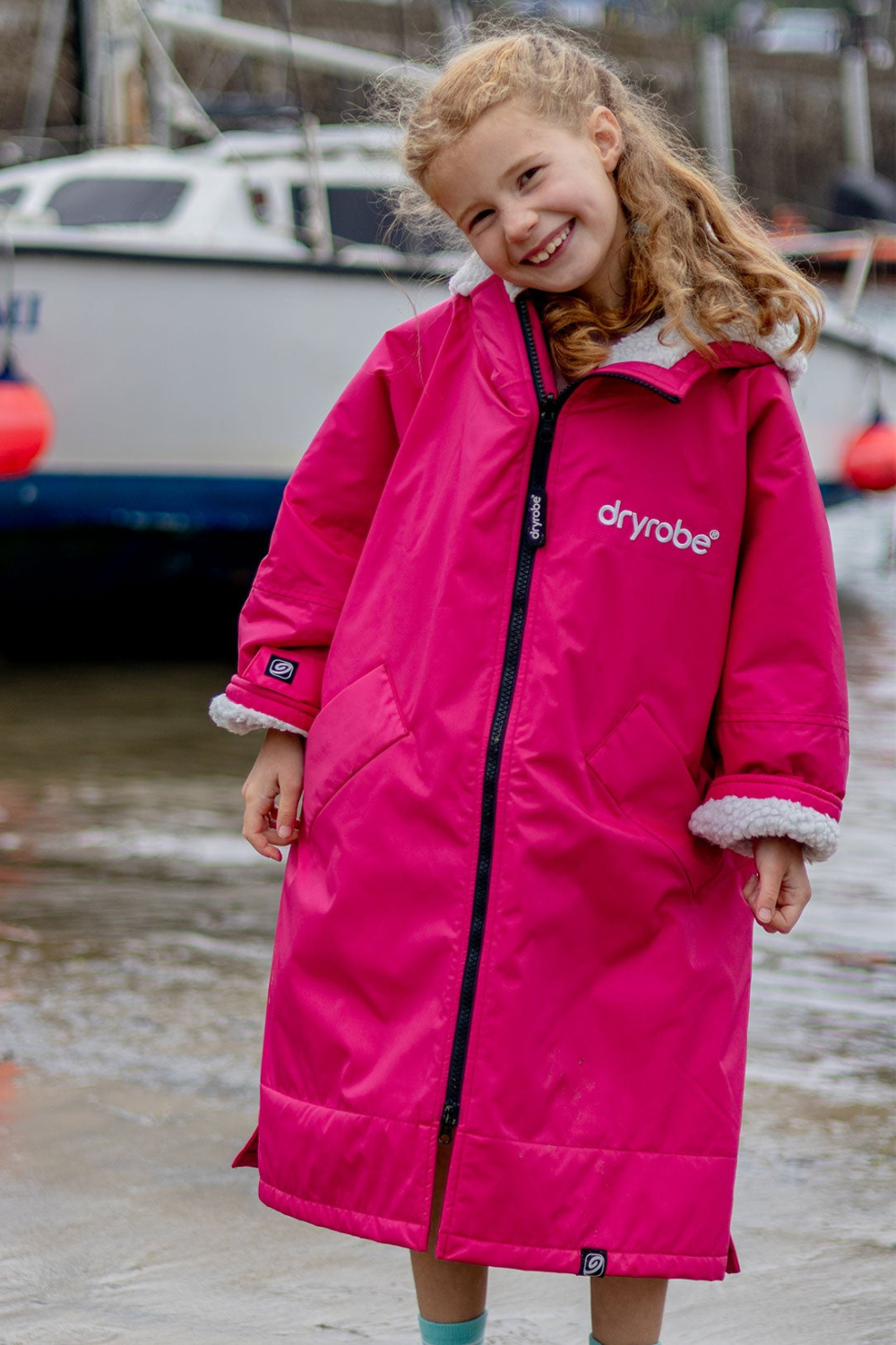 Dryrobe Advance Kids Long Sleeve Changing Robe Pink Light Grey