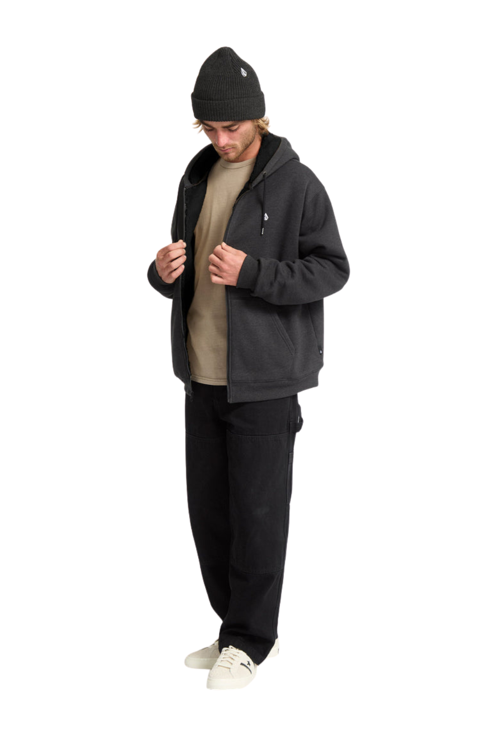 Volcom Single Stone Fleece Lined Full Zip Hoodie Heather Black