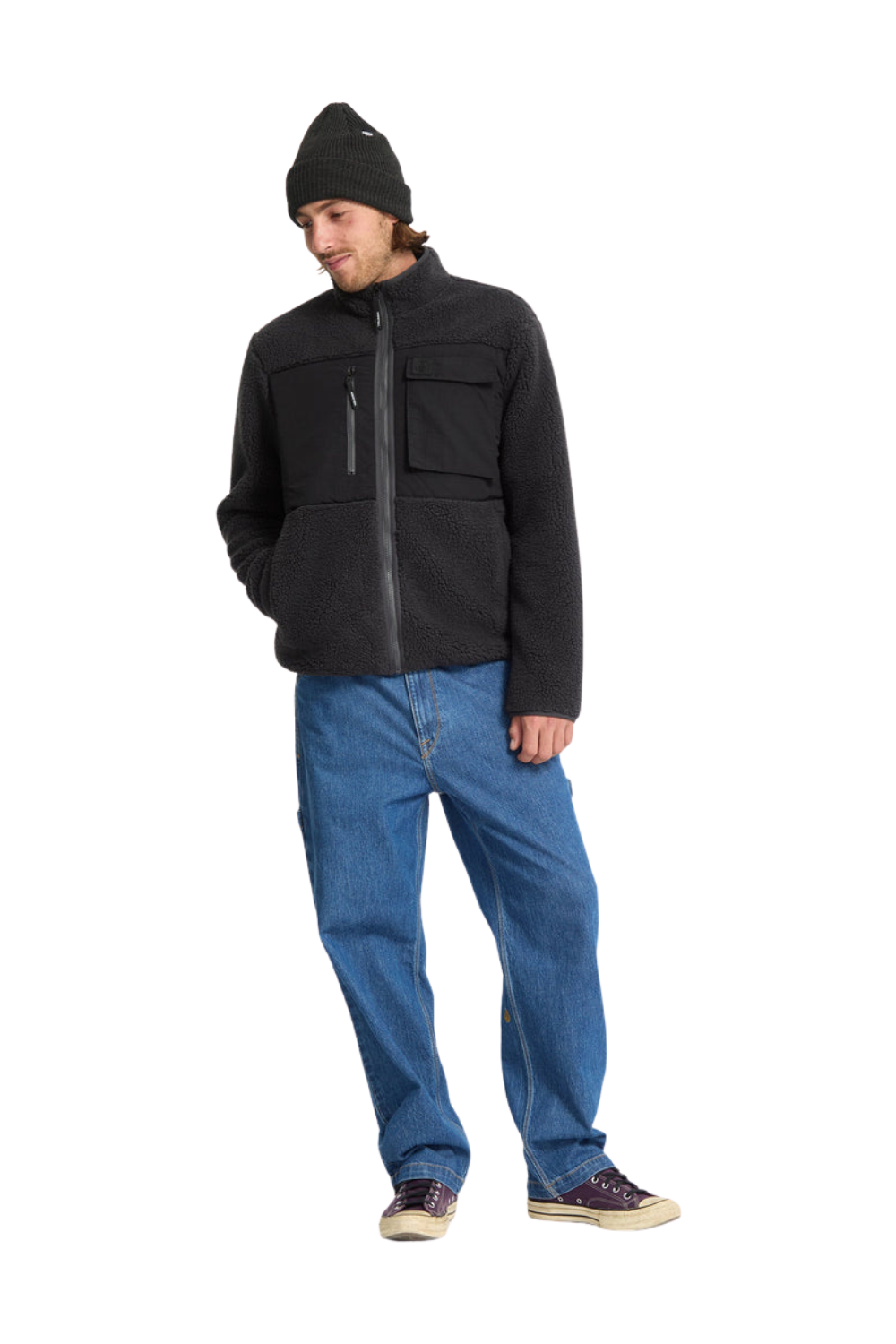 Volcom Mens Storm Stone Full Zip Fleece Jacket Asphalt Black