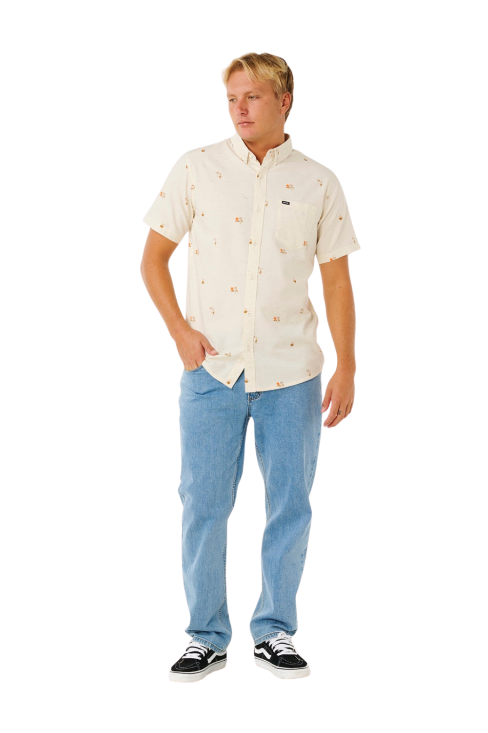 Rip Curl Skelly Breach Mens Short Sleeve Shirt Off White