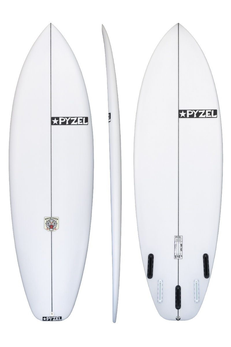 Pyzel White Tiger Surfboard with Futures in White 5'8"