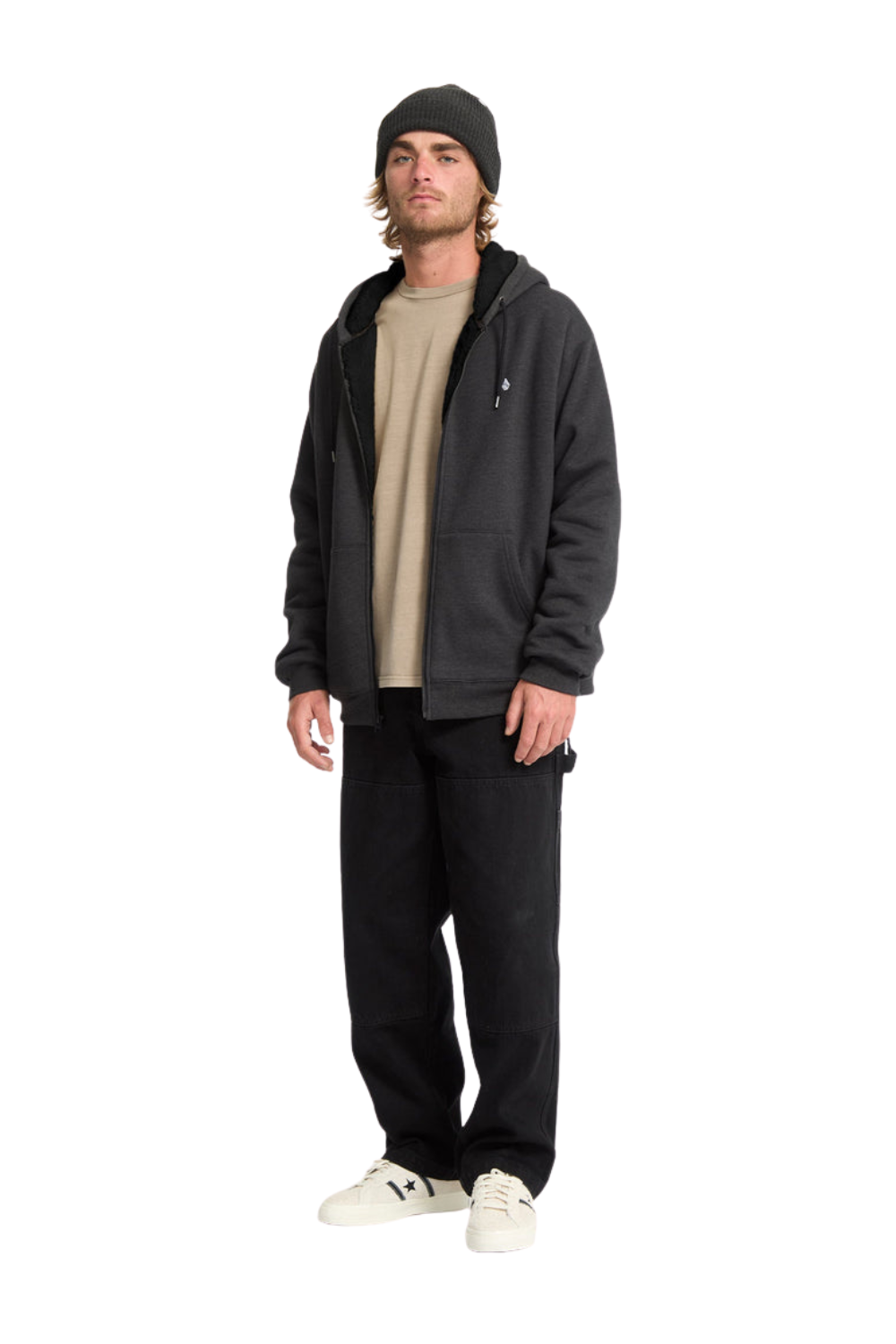 Volcom Single Stone Fleece Lined Full Zip Hoodie Heather Black