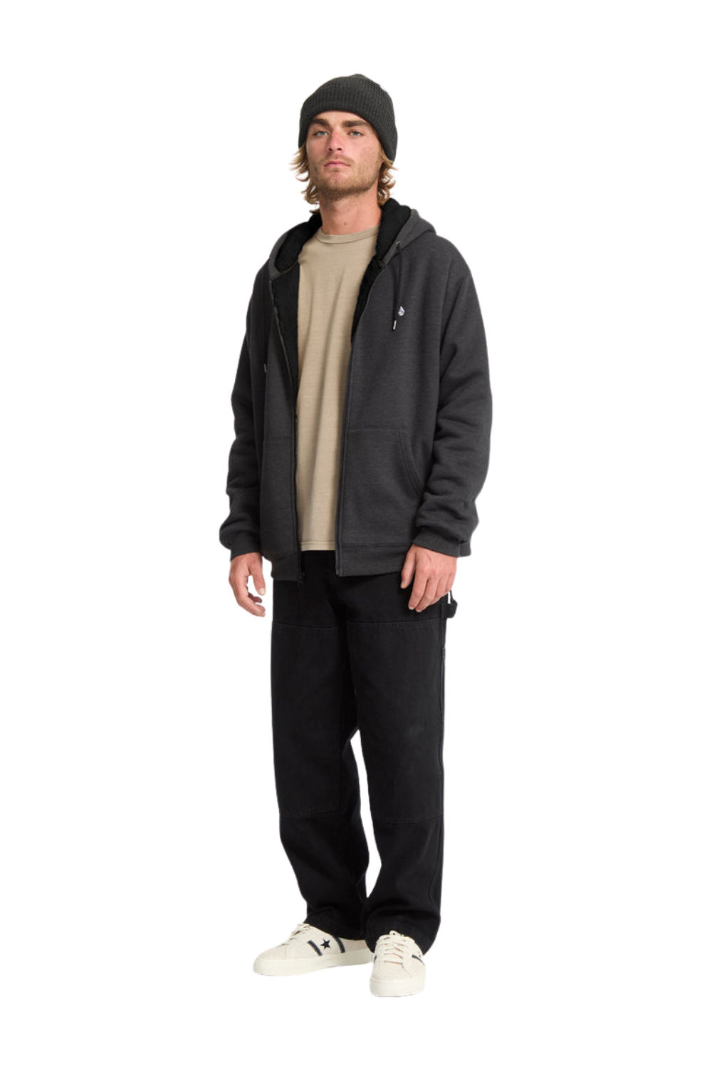 Volcom Single Stone Mens Lined Full Zip Hoodie Heather Black