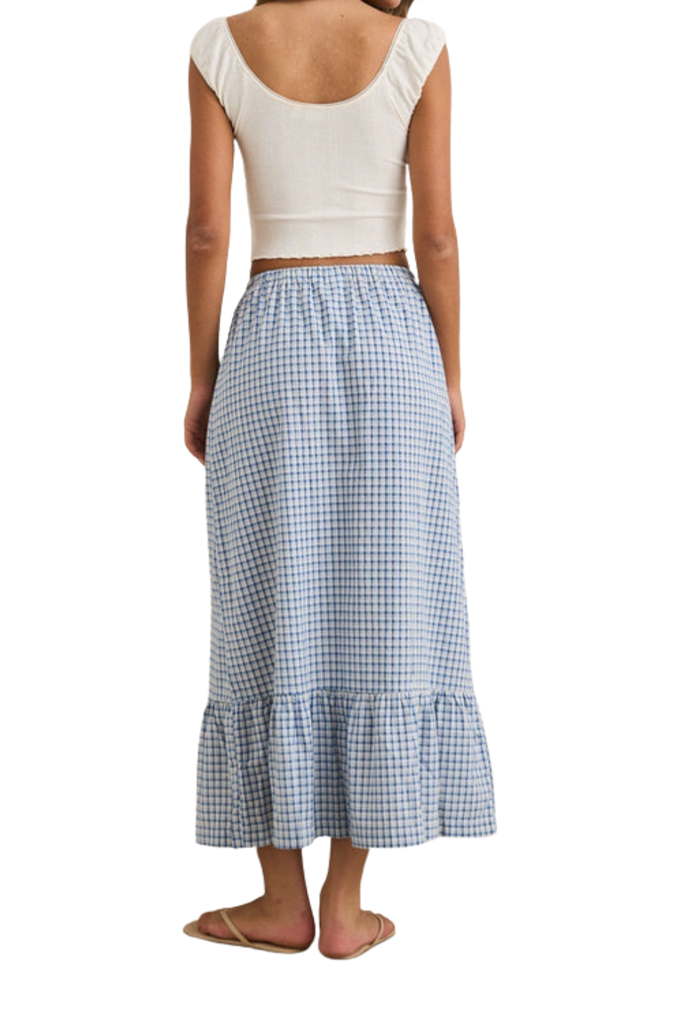 Rhythm Lola Womens Check Tiered Maxi Skirt Blue