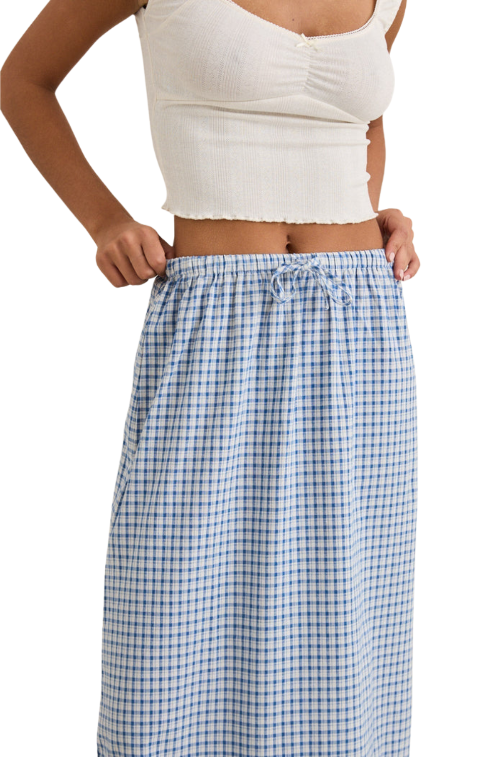 Rhythm Lola Womens Check Tiered Maxi Skirt Blue