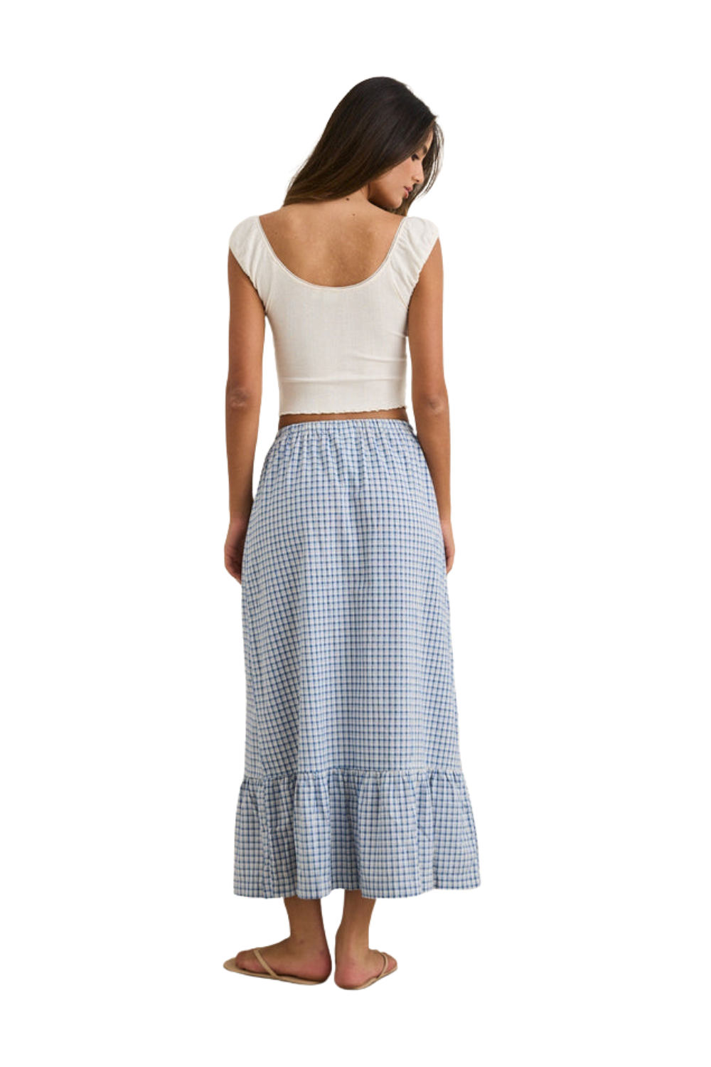 Rhythm Lola Womens Check Tiered Maxi Skirt Blue