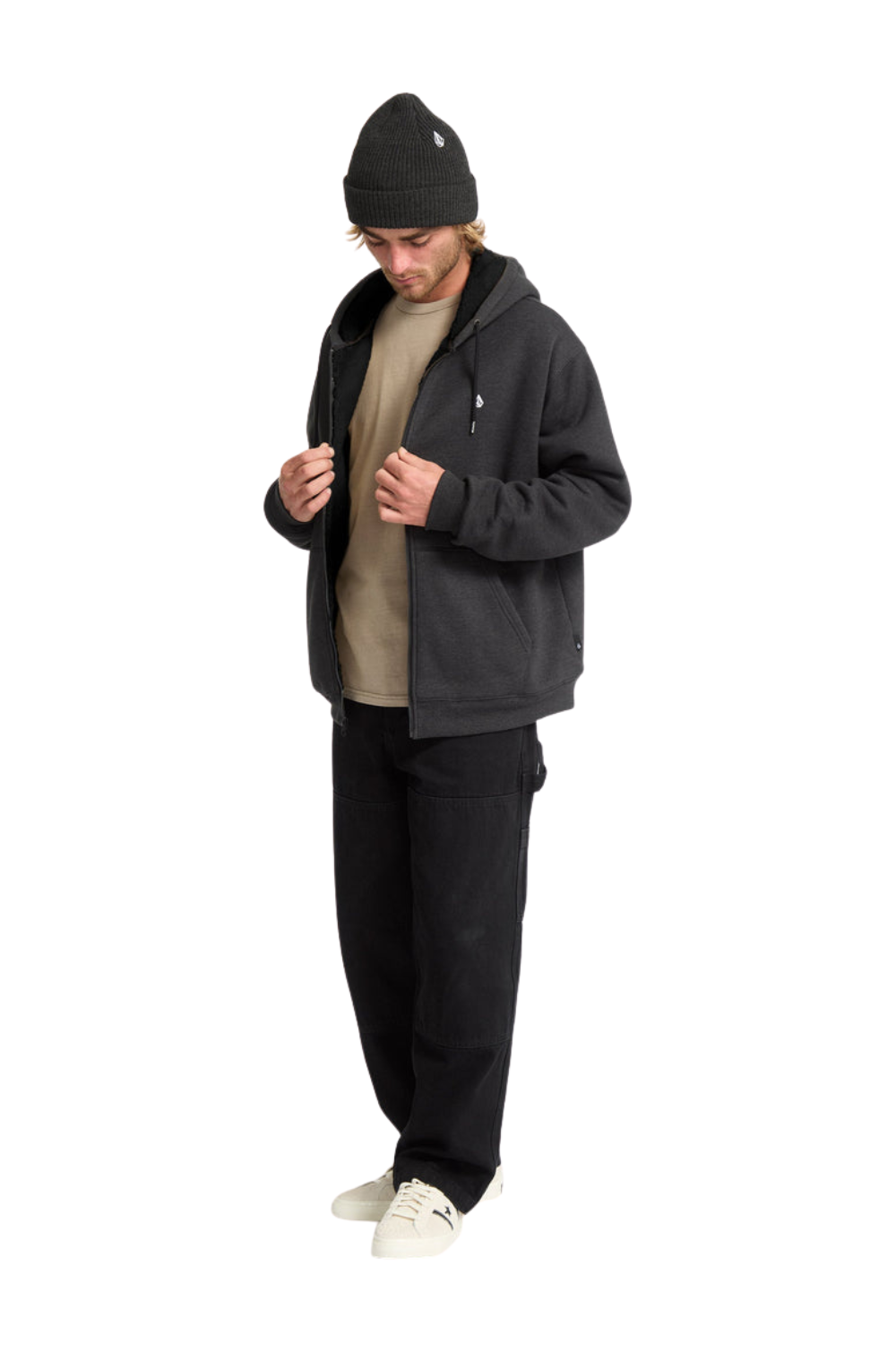 Volcom Single Stone Mens Lined Full Zip Hoodie Heather Black