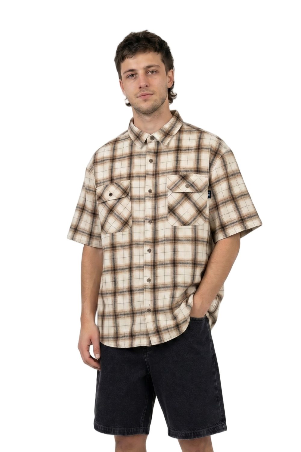 BamBooBay Checked In Mens Short Sleeve Shirt Brown Check