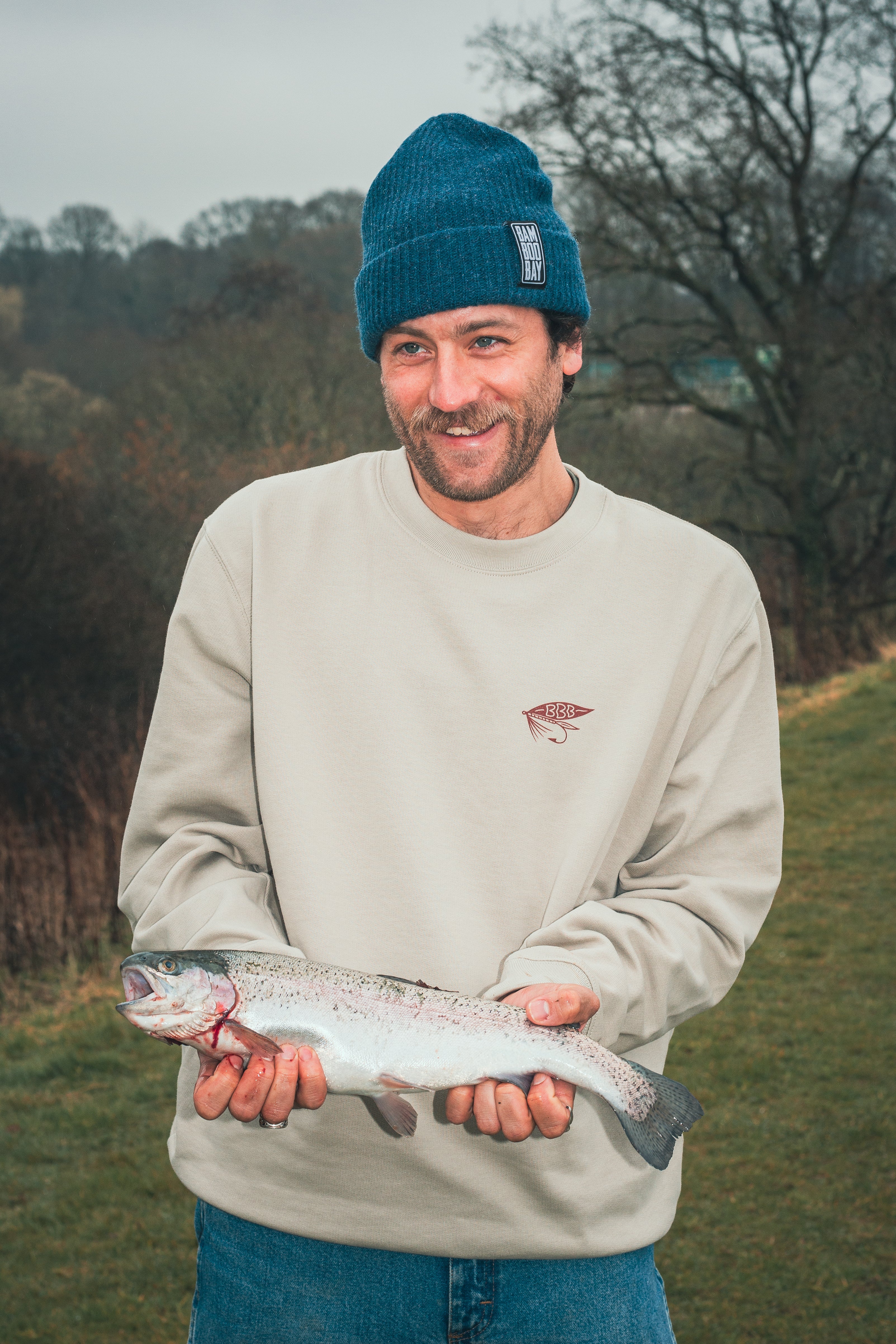 BamBooBay Fly Fisherman Crew Sweatshirt Stone