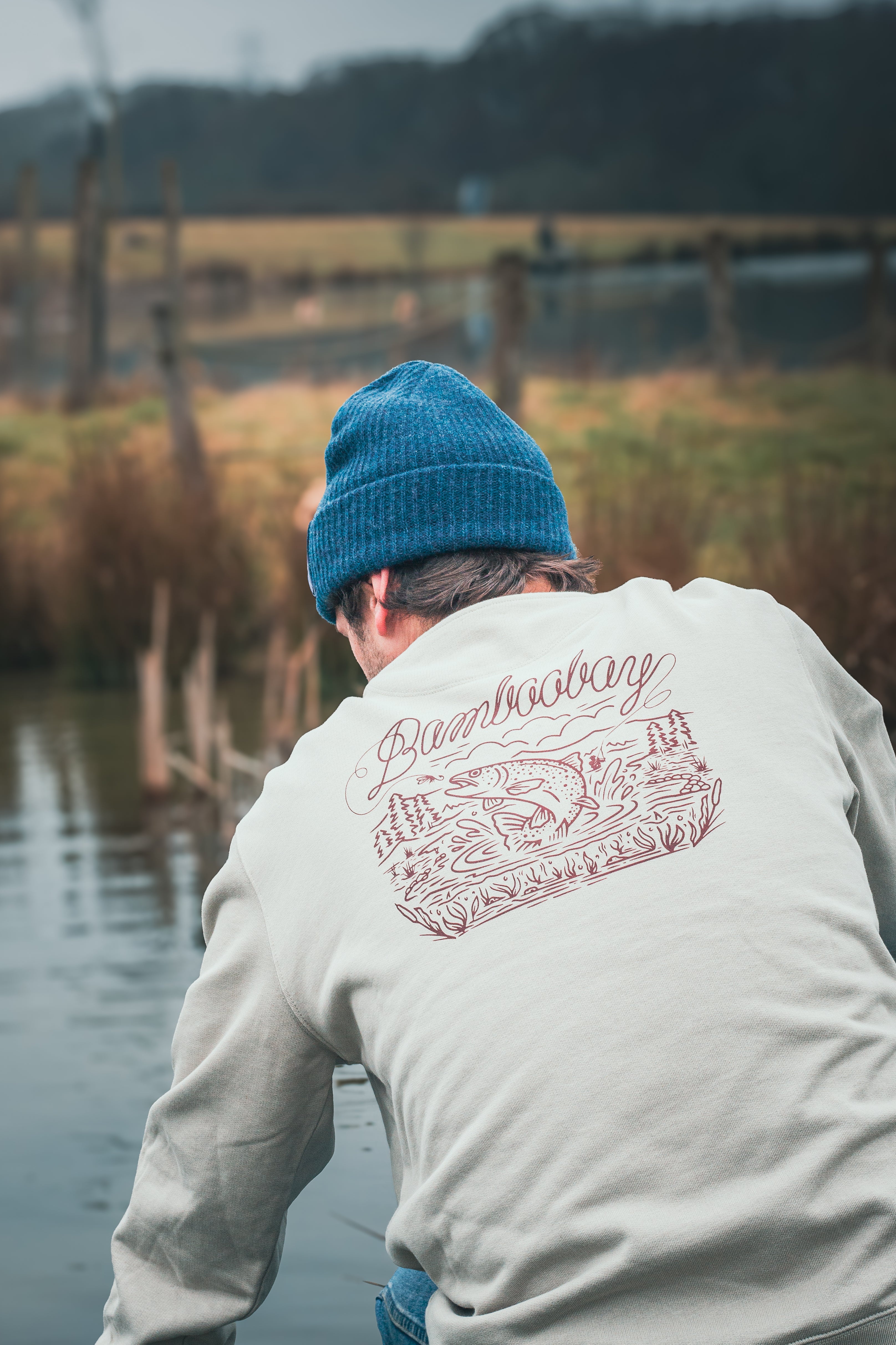 BamBooBay Fly Fisherman Crew Sweatshirt Stone