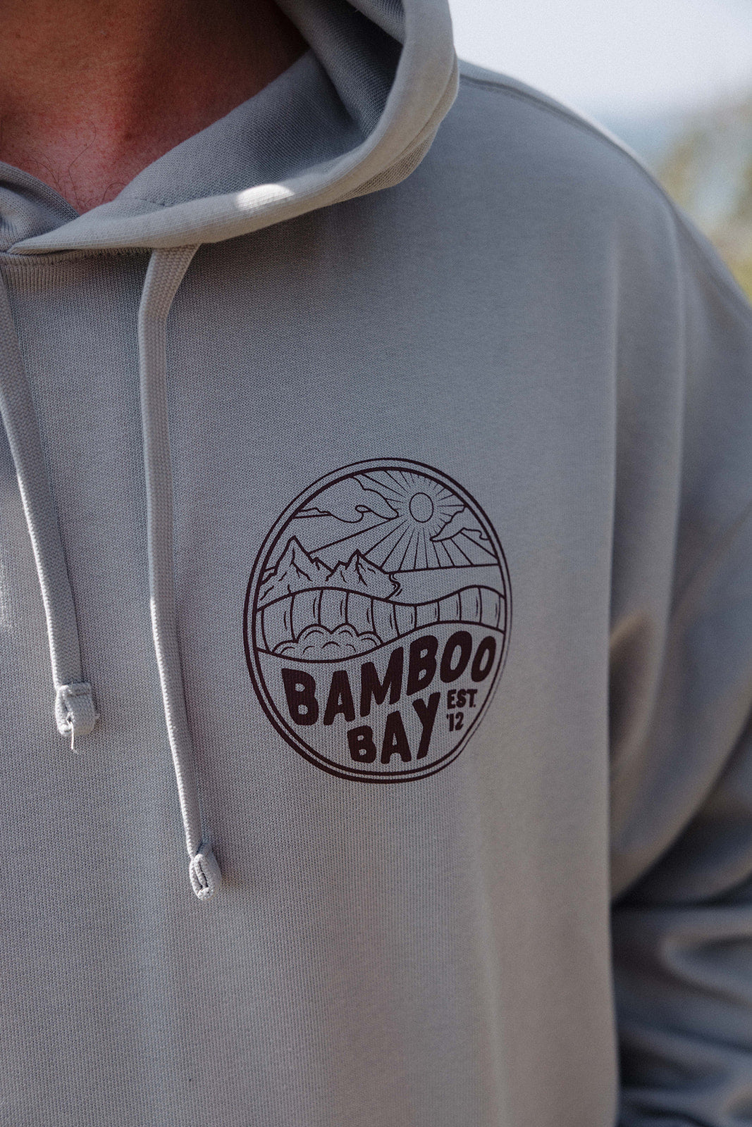 BamBooBay Mountain Badge Mens Hoodie Misty Grey