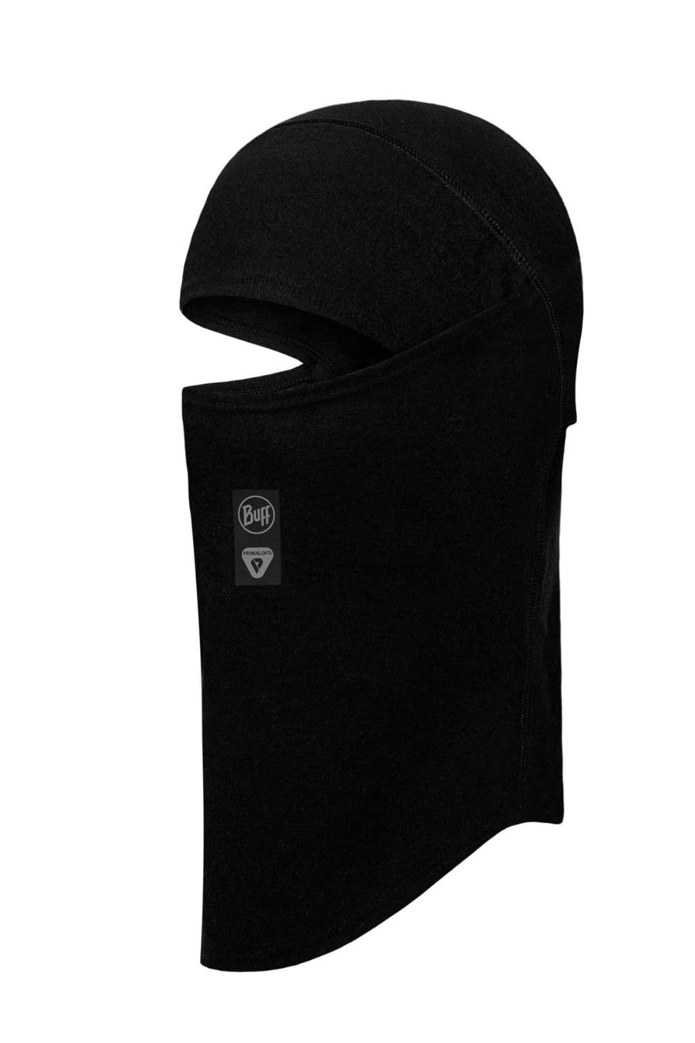 Black balaclava with a brand logo on a white background