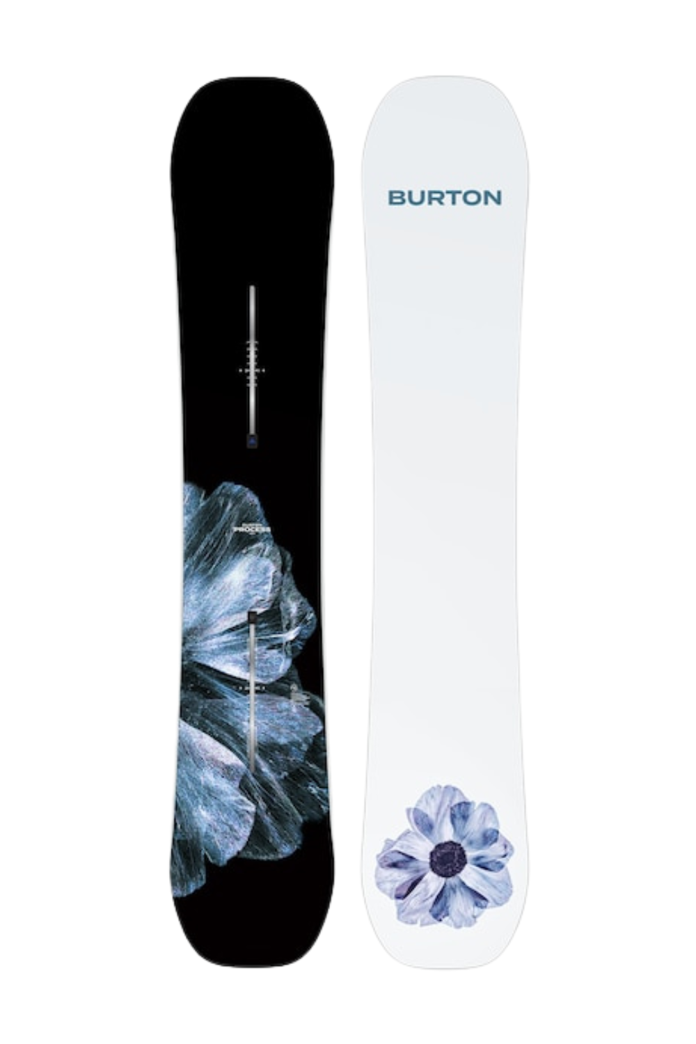 Two Burton snowboard, black with floral design.