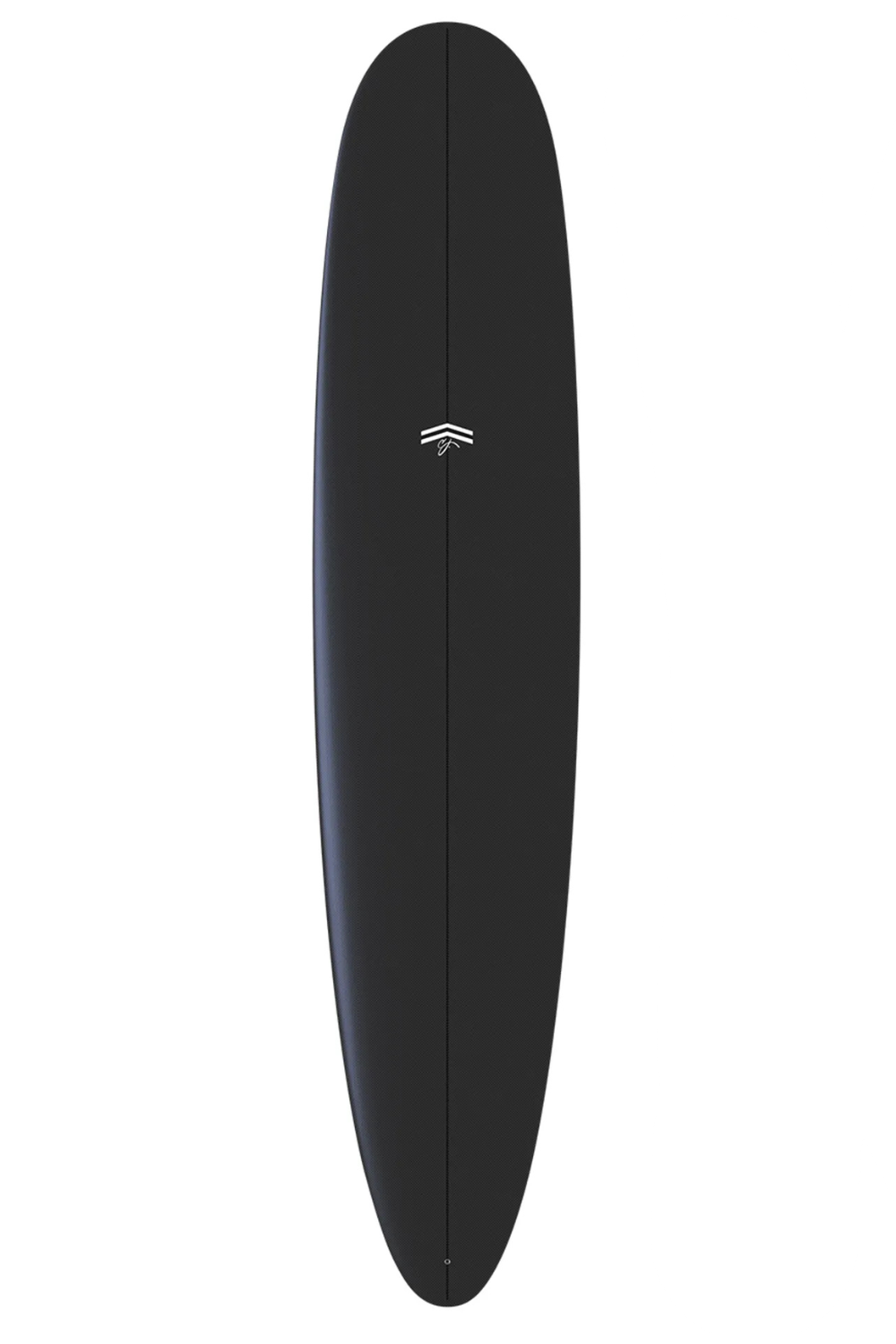 A CJ Nelson Thunderbolt Parallax Plus Longboard in charcoal with a small white logo towards the front, shown on a white background.